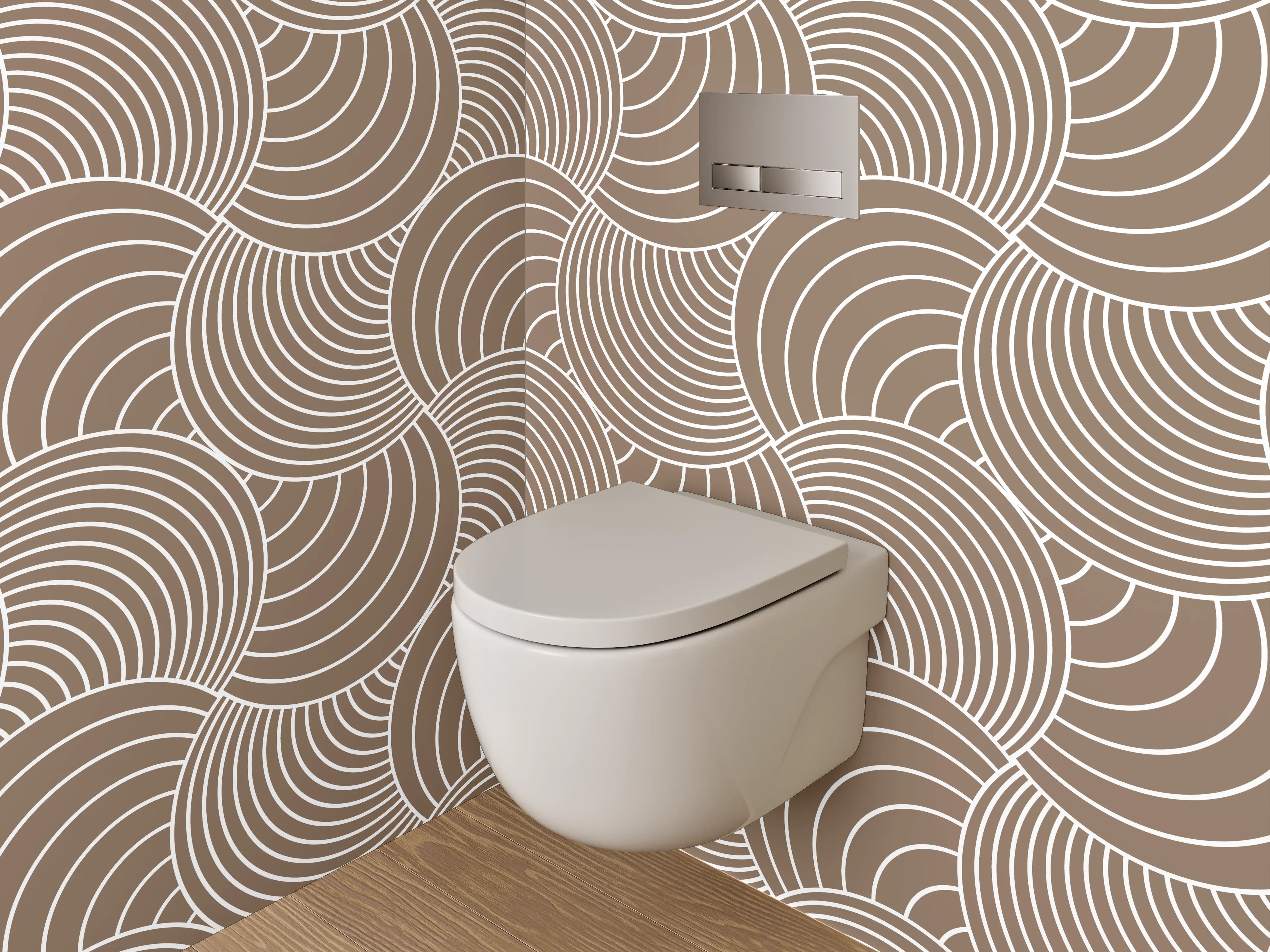WC-Rückwand - Retro Wellen Kreismuster Tapete Braun Beige