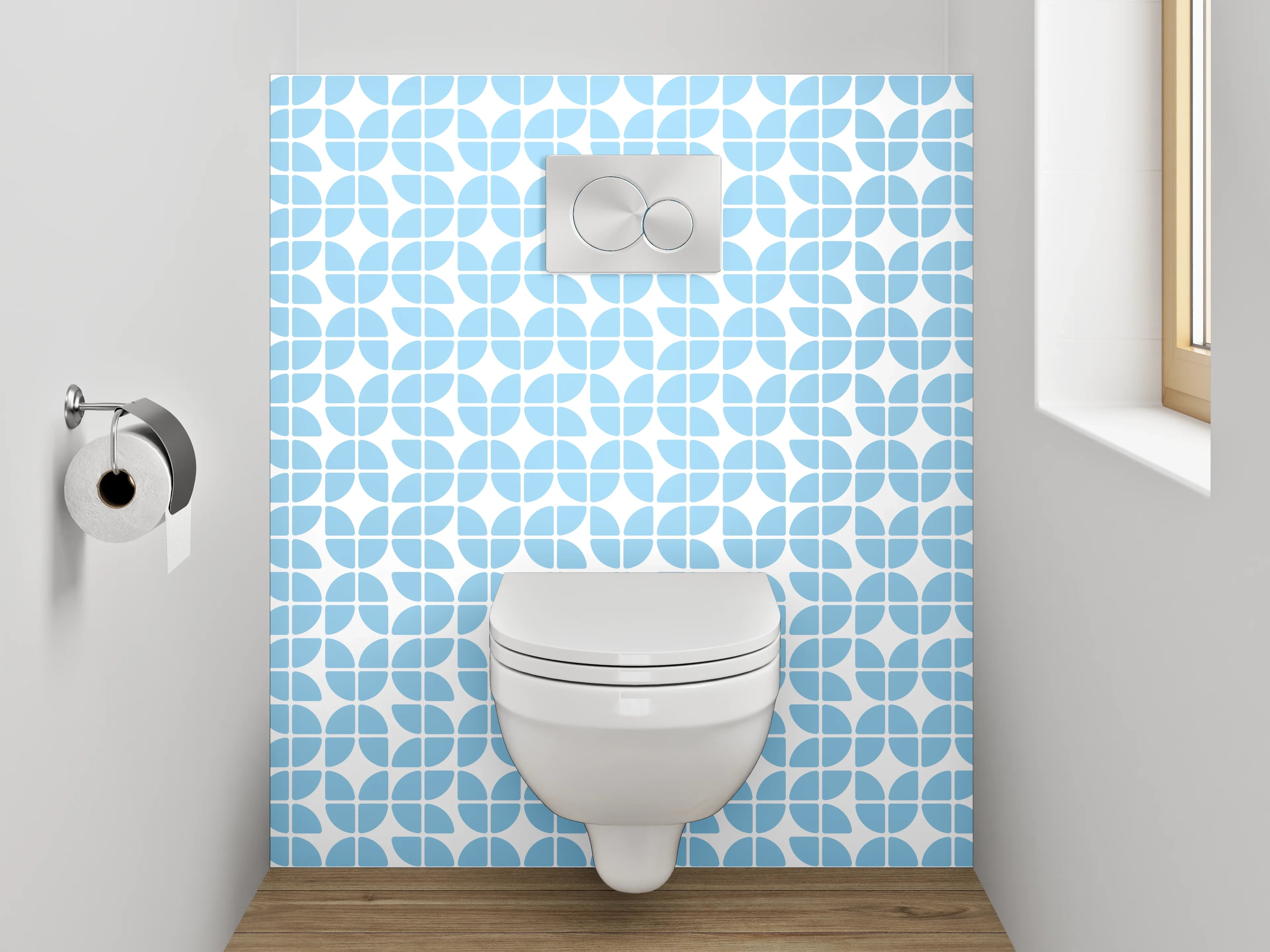 WC-Rückwand - Retro Wellenmuster Blau Weiß