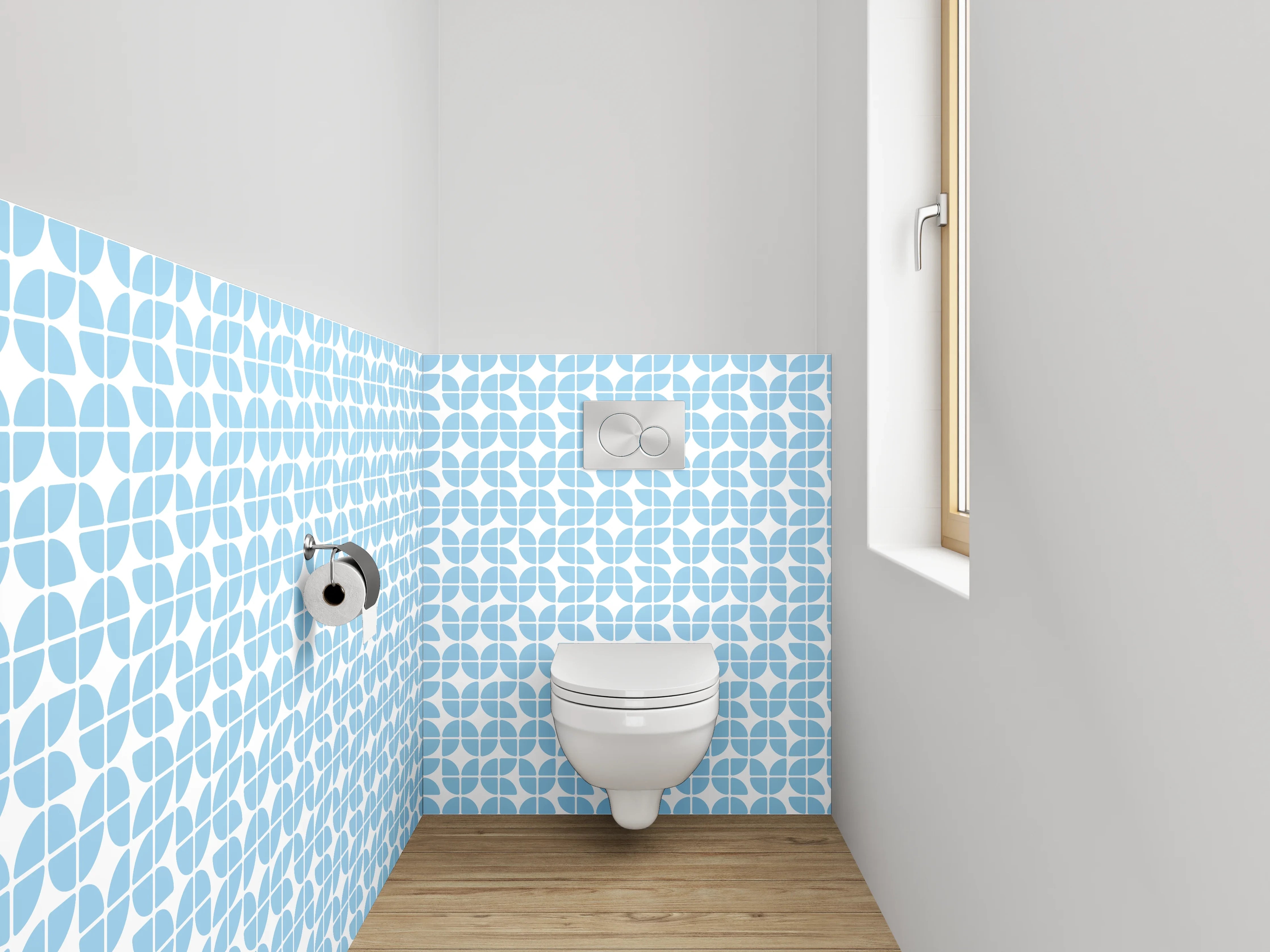 WC-Rückwand - Retro Wellenmuster Blau Weiß