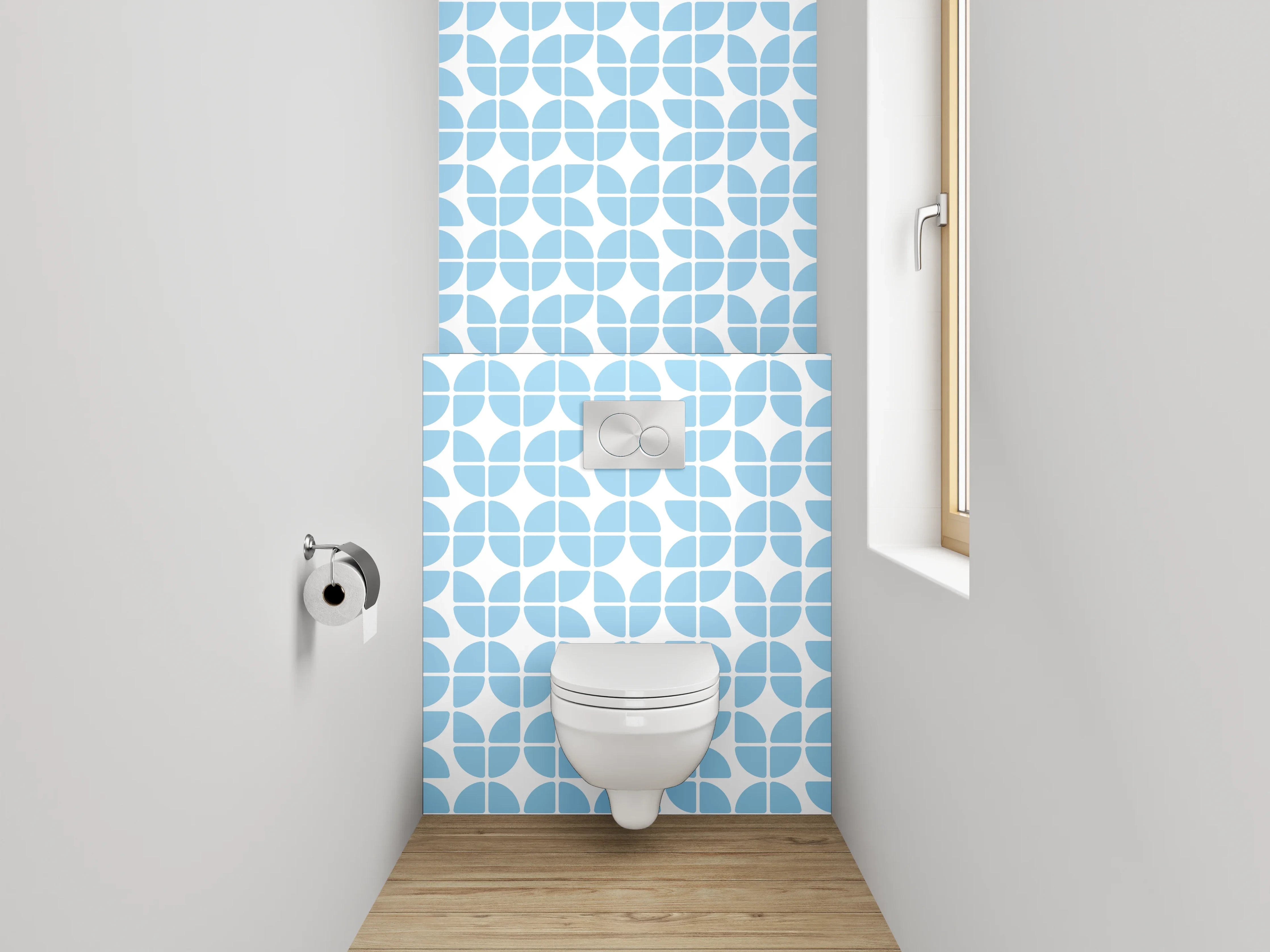 WC-Rückwand - Retro Wellenmuster Blau Weiß