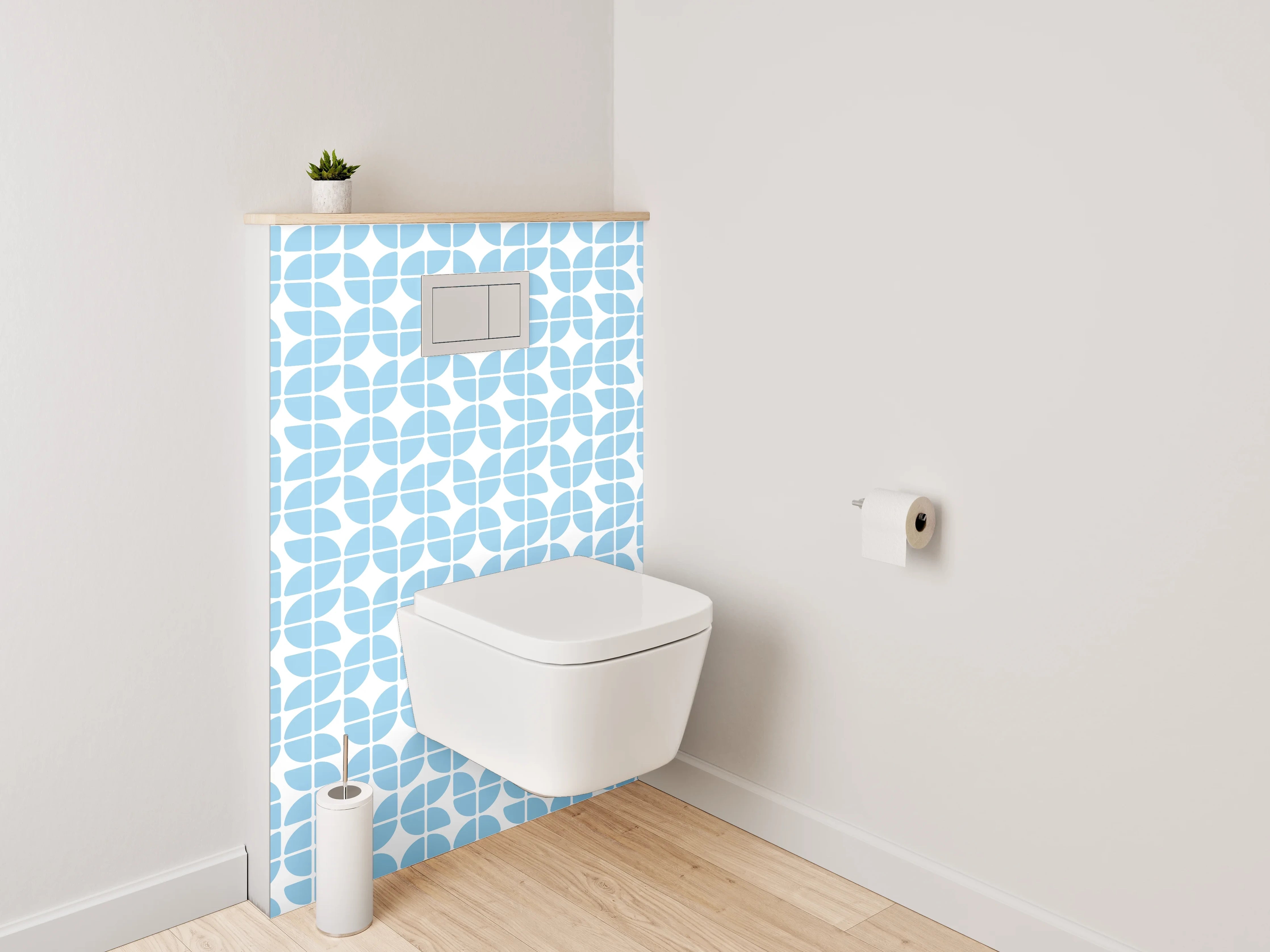 WC-Rückwand - Retro Wellenmuster Blau Weiß