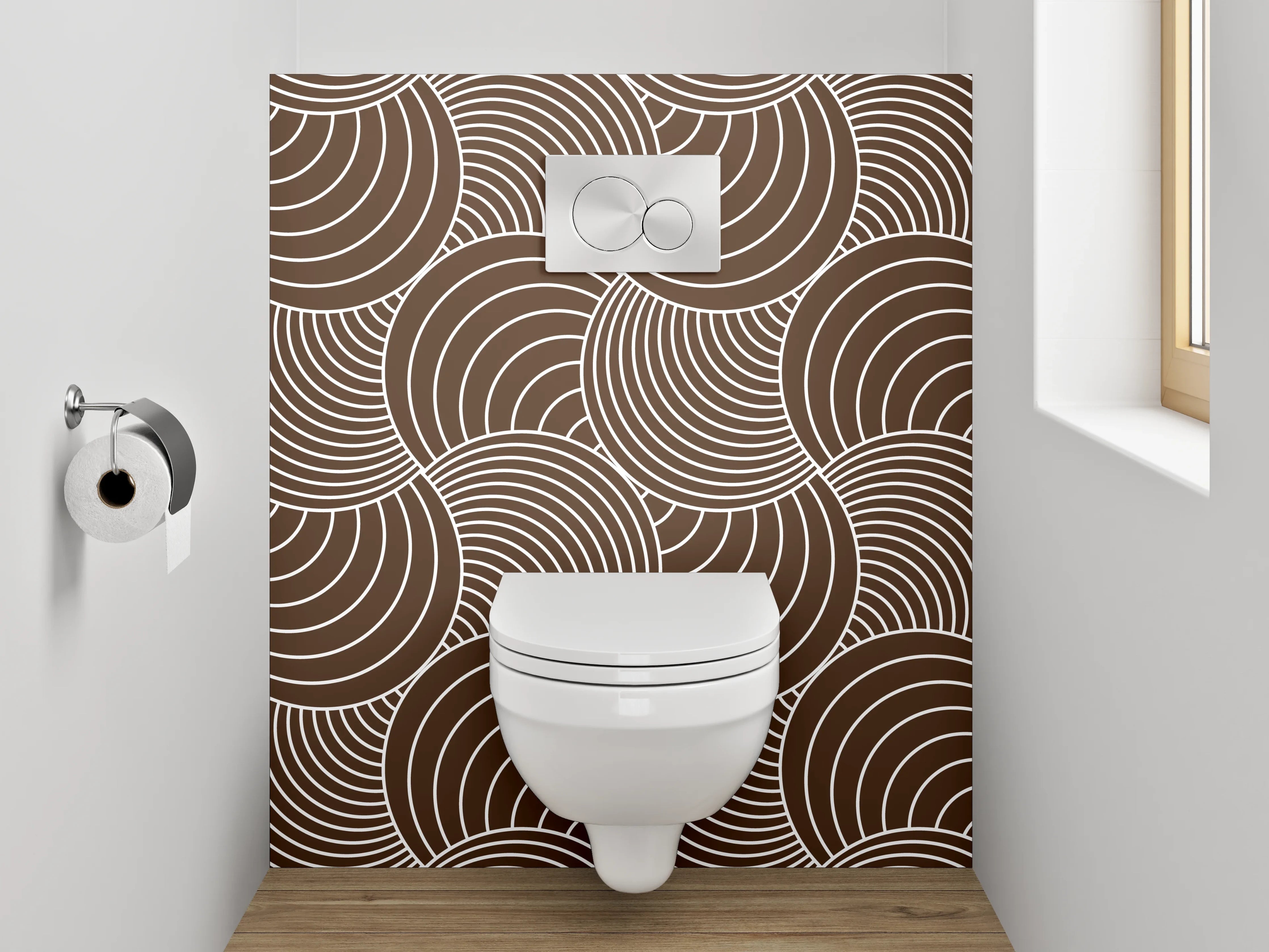 WC-Rückwand - Retro Wellenmuster Braun Weiß
