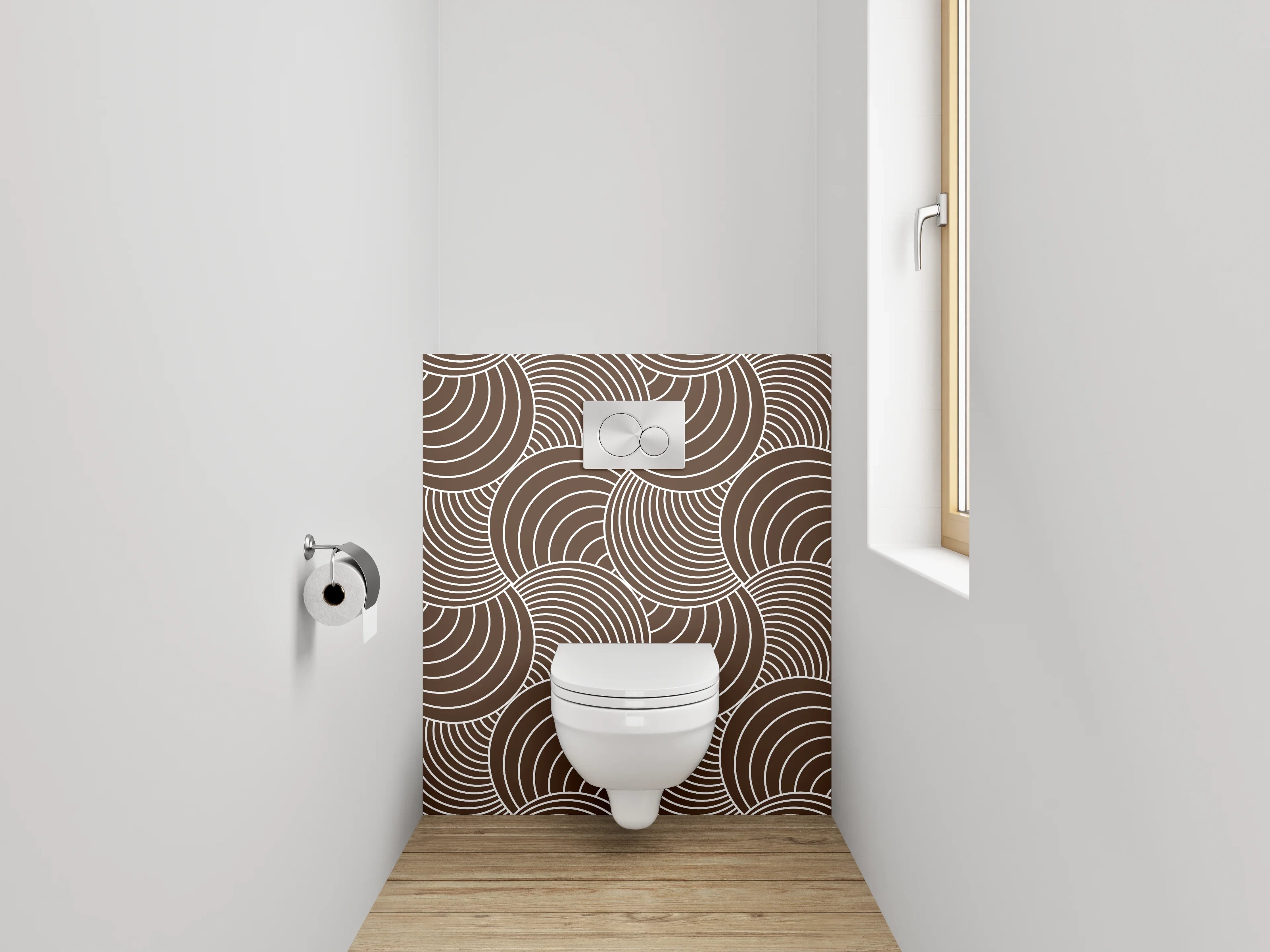 WC-Rückwand - Retro Wellenmuster Braun Weiß