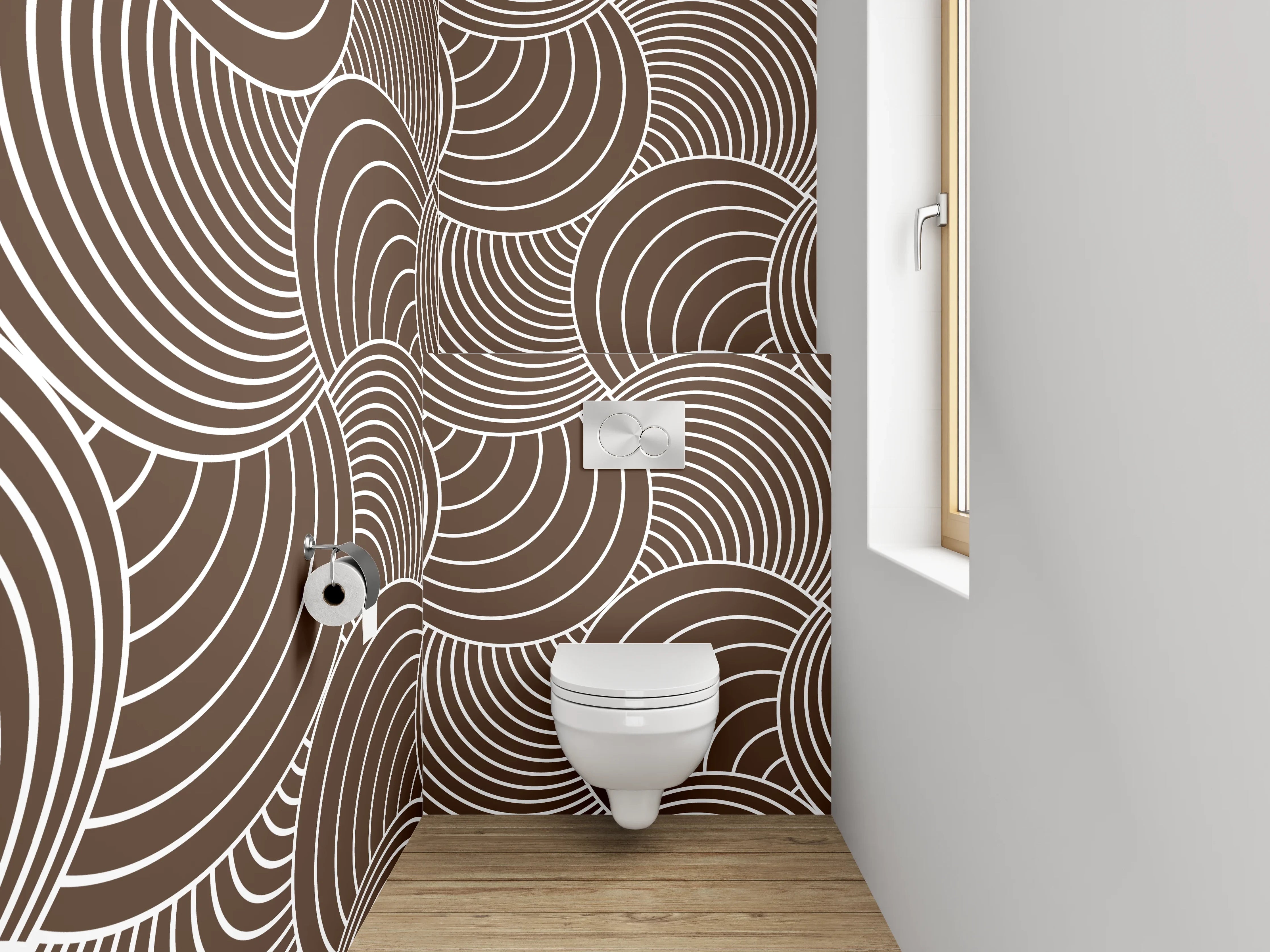 WC-Rückwand - Retro Wellenmuster Braun Weiß