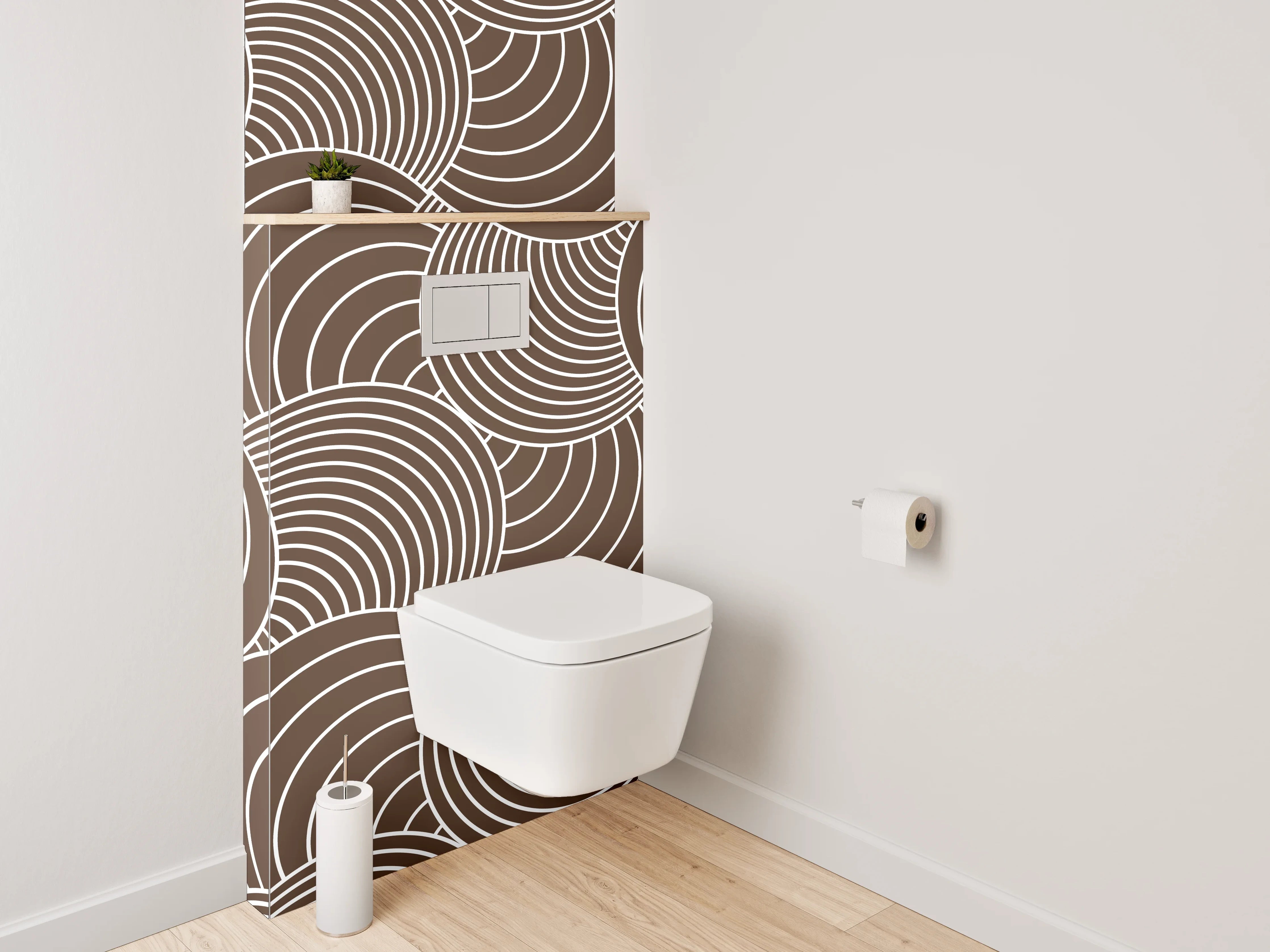 WC-Rückwand - Retro Wellenmuster Braun Weiß