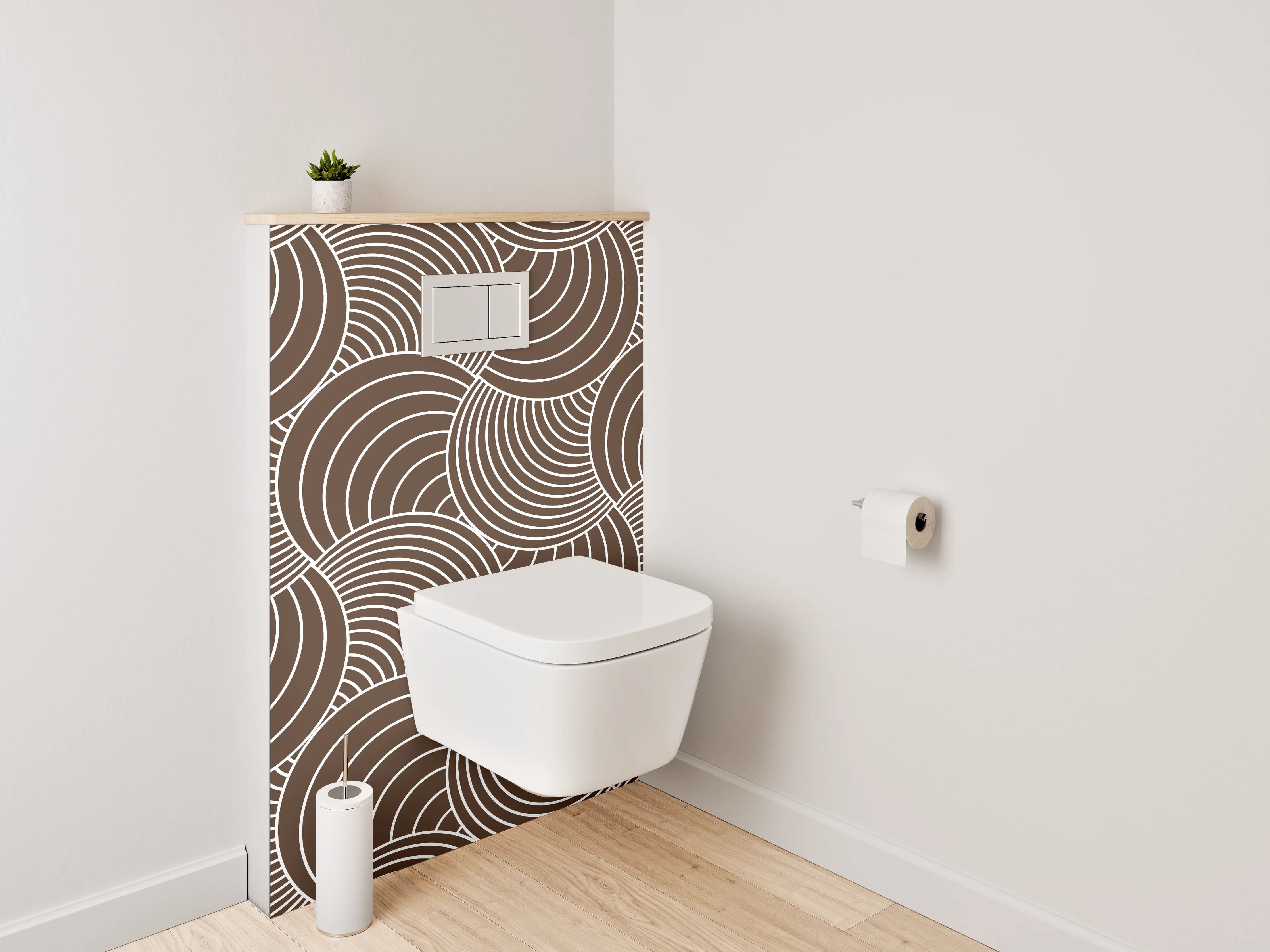 WC-Rückwand - Retro Wellenmuster Braun Weiß