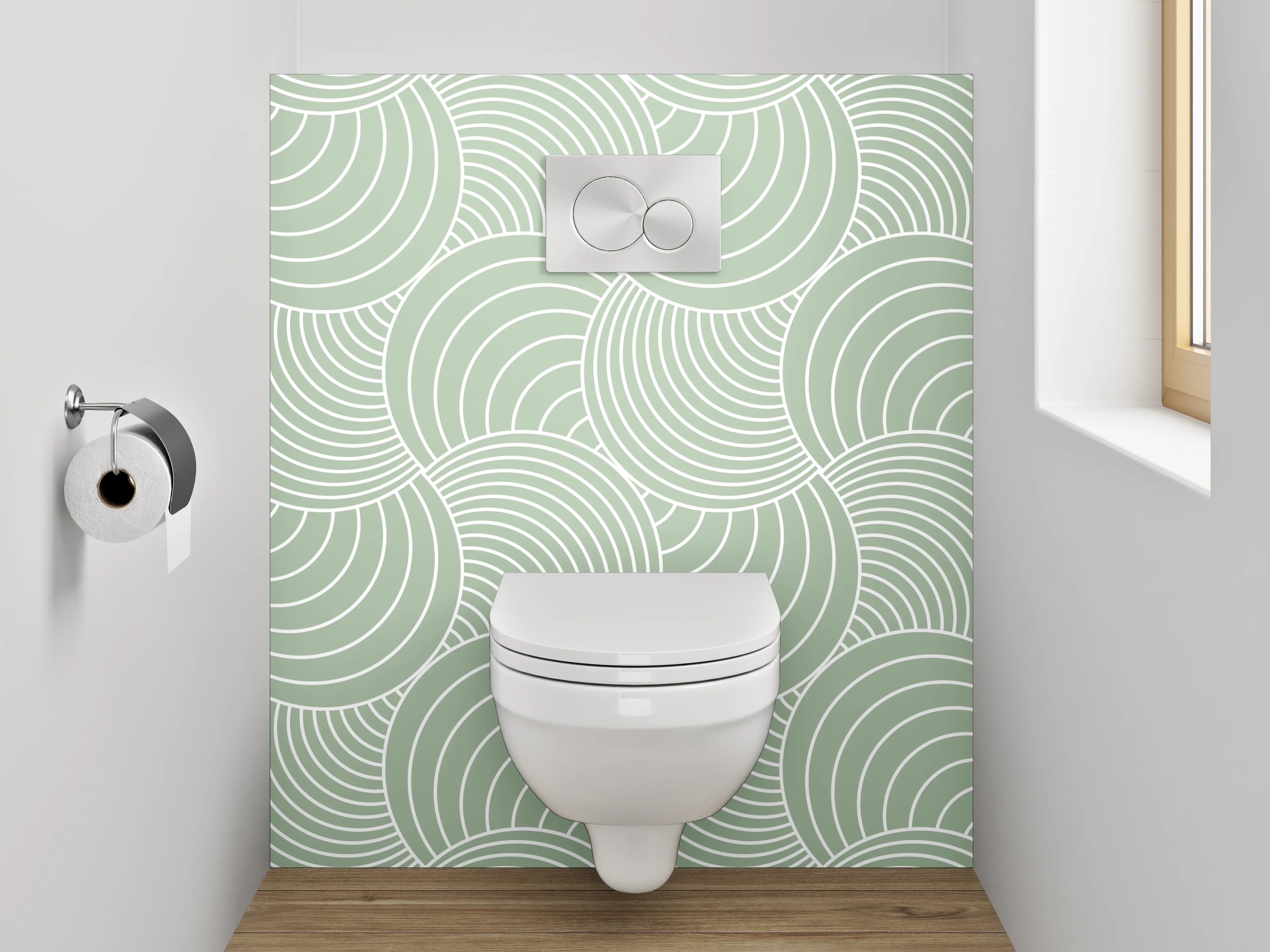 WC-Rückwand - Retro Wellenmuster in Salbeigrün