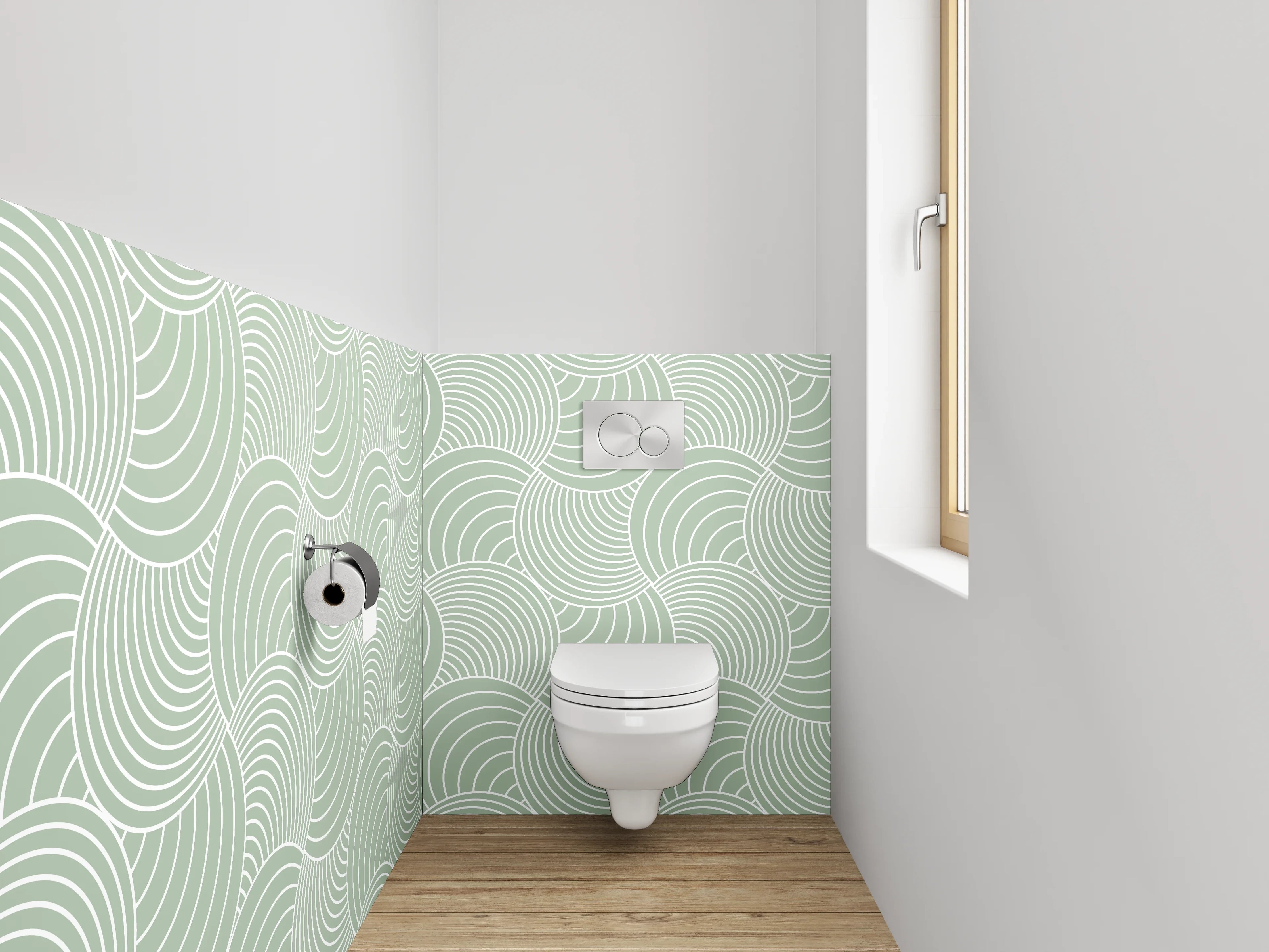 WC-Rückwand - Retro Wellenmuster in Salbeigrün
