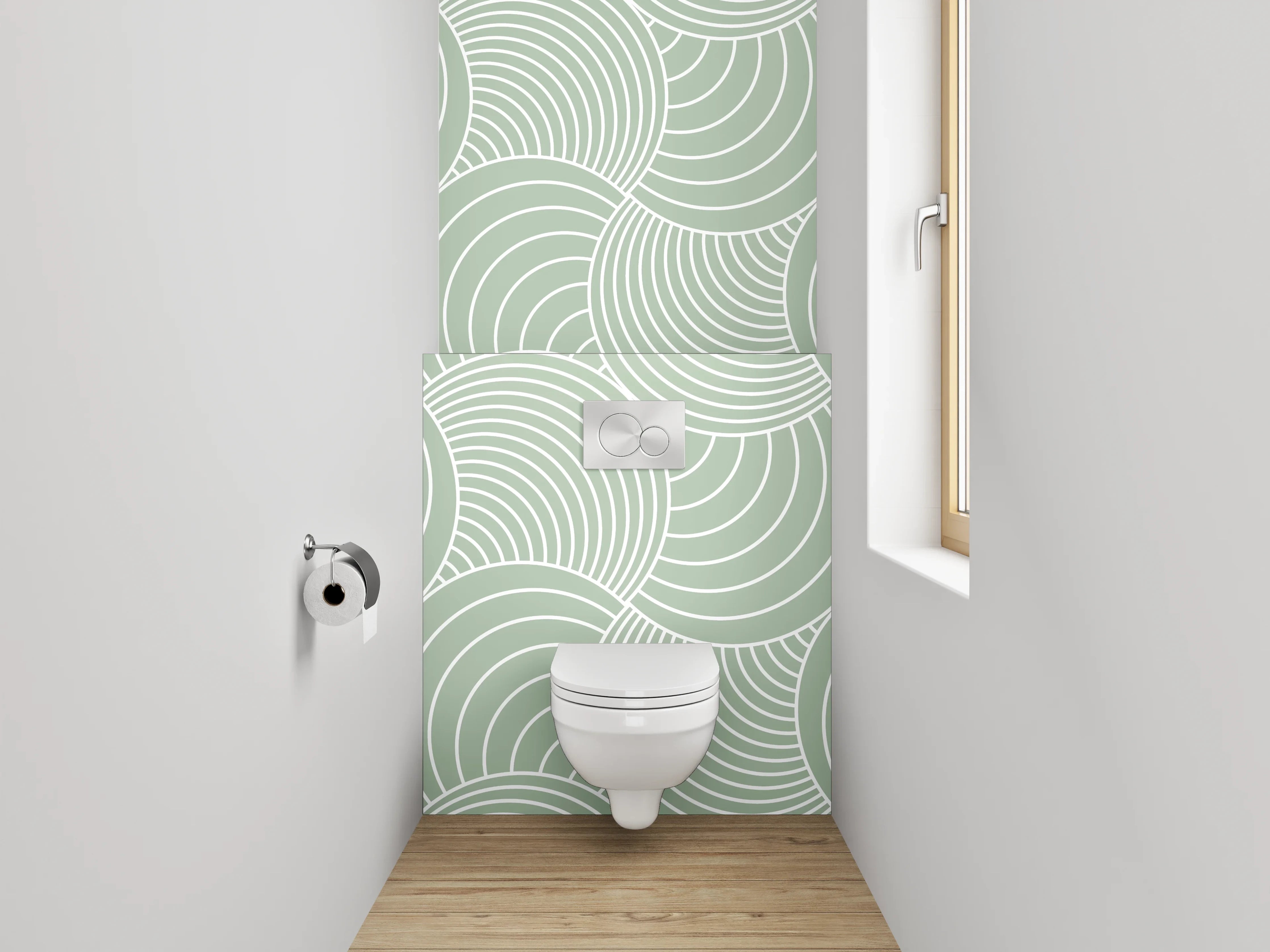 WC-Rückwand - Retro Wellenmuster in Salbeigrün
