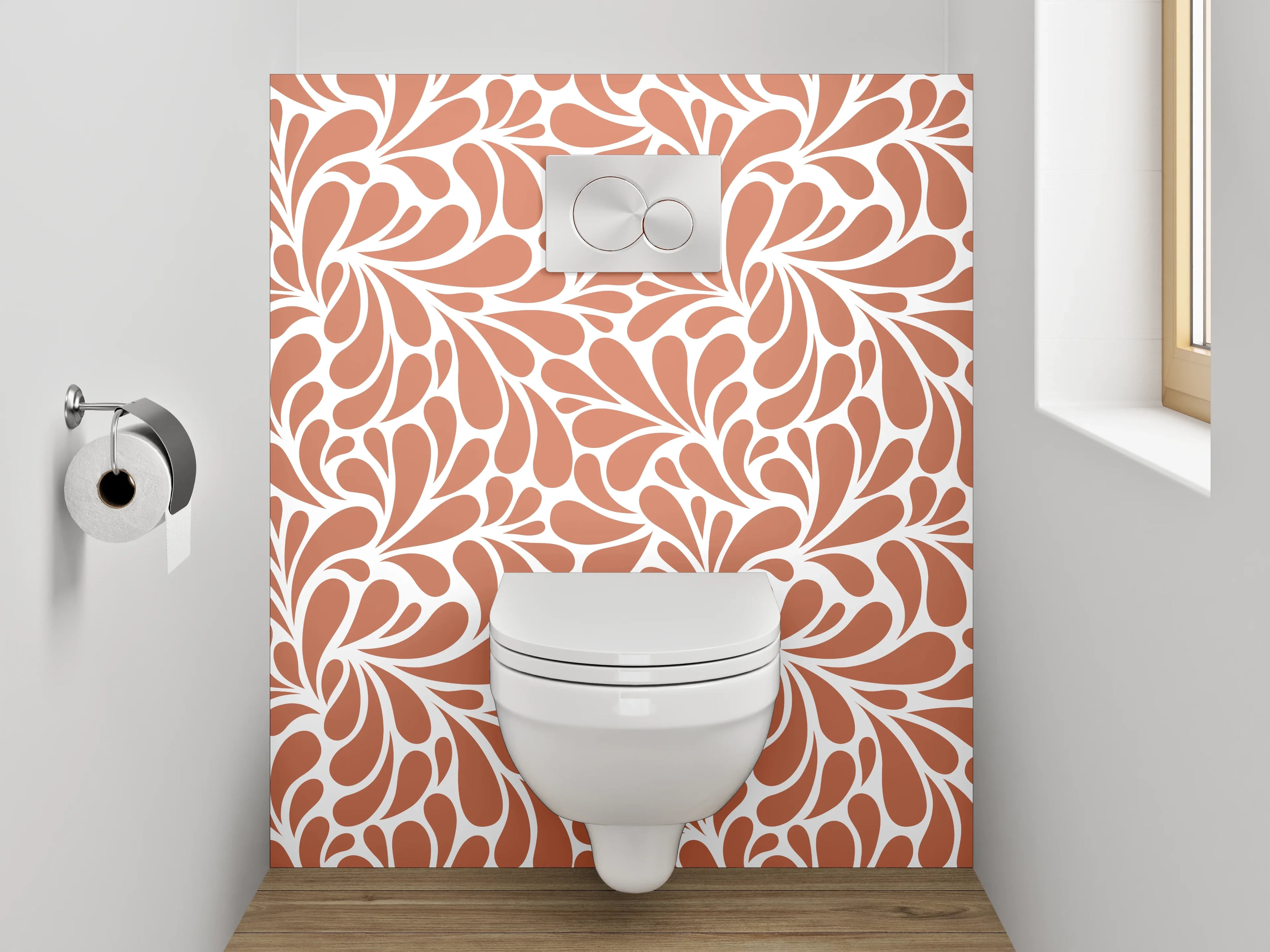 WC-Rückwand - Retro Wirbel Muster Braun Weiß