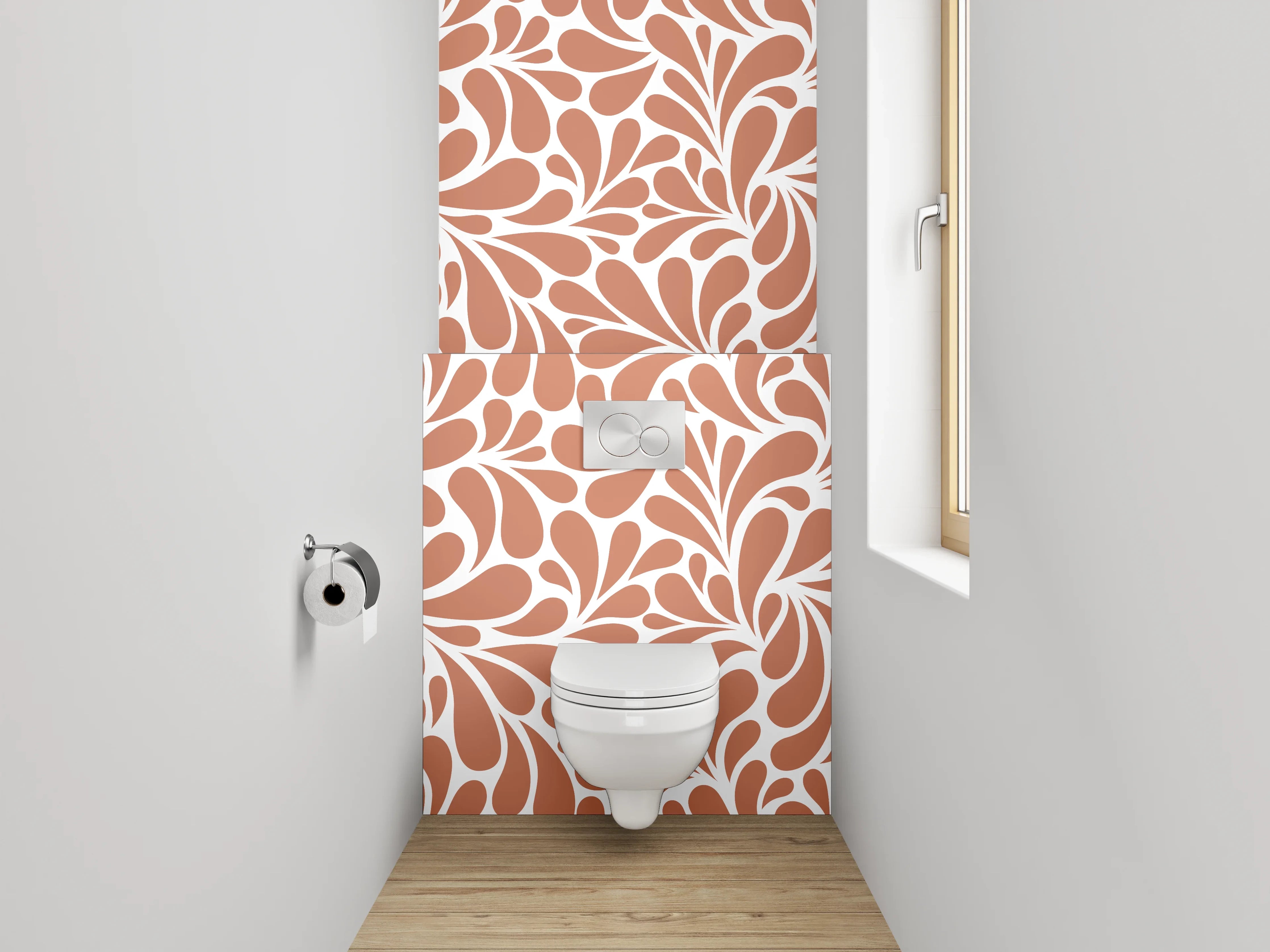 WC-Rückwand - Retro Wirbel Muster Braun Weiß