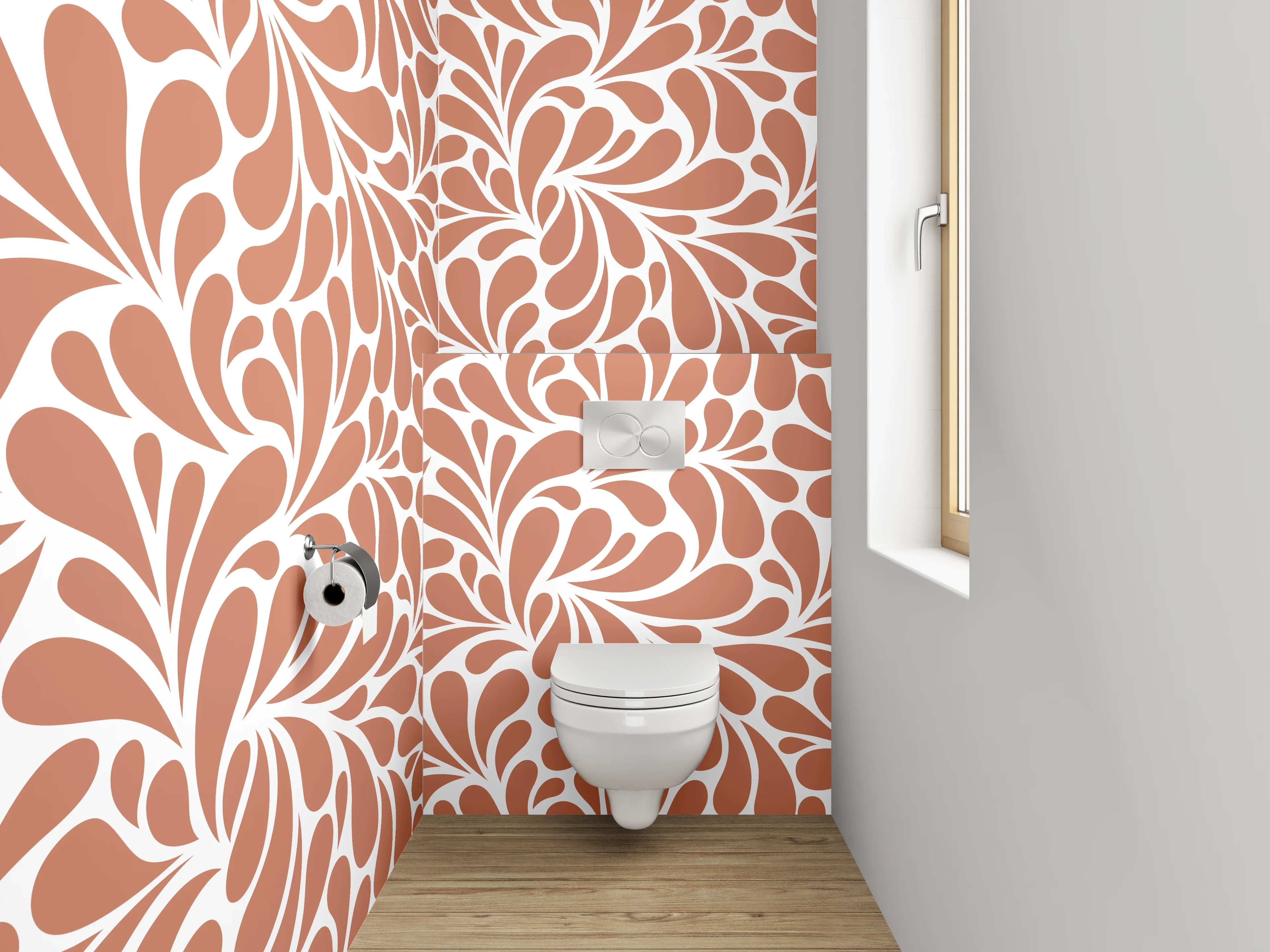 WC-Rückwand - Retro Wirbel Muster Braun Weiß