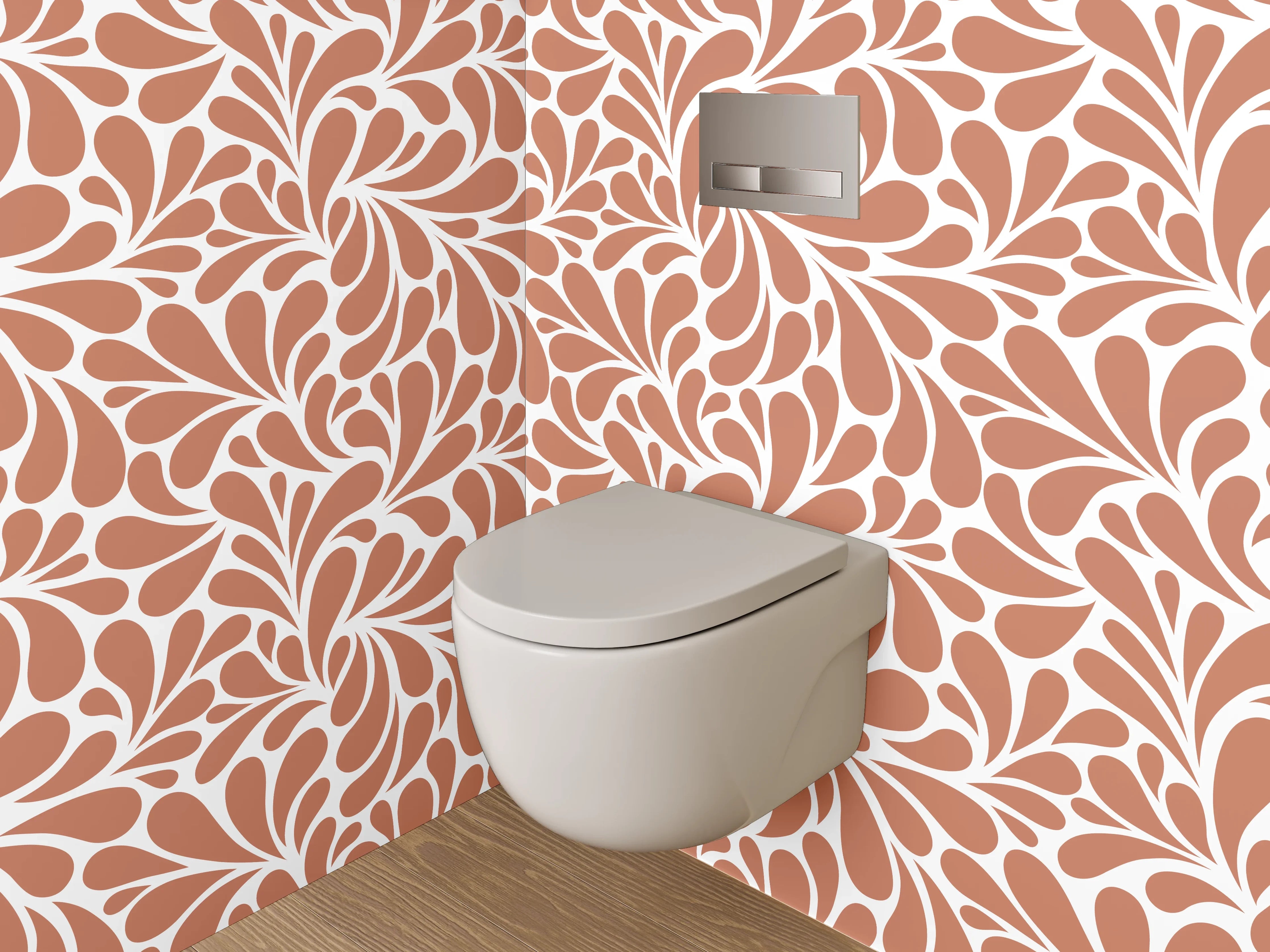 WC-Rückwand - Retro Wirbel Muster Braun Weiß