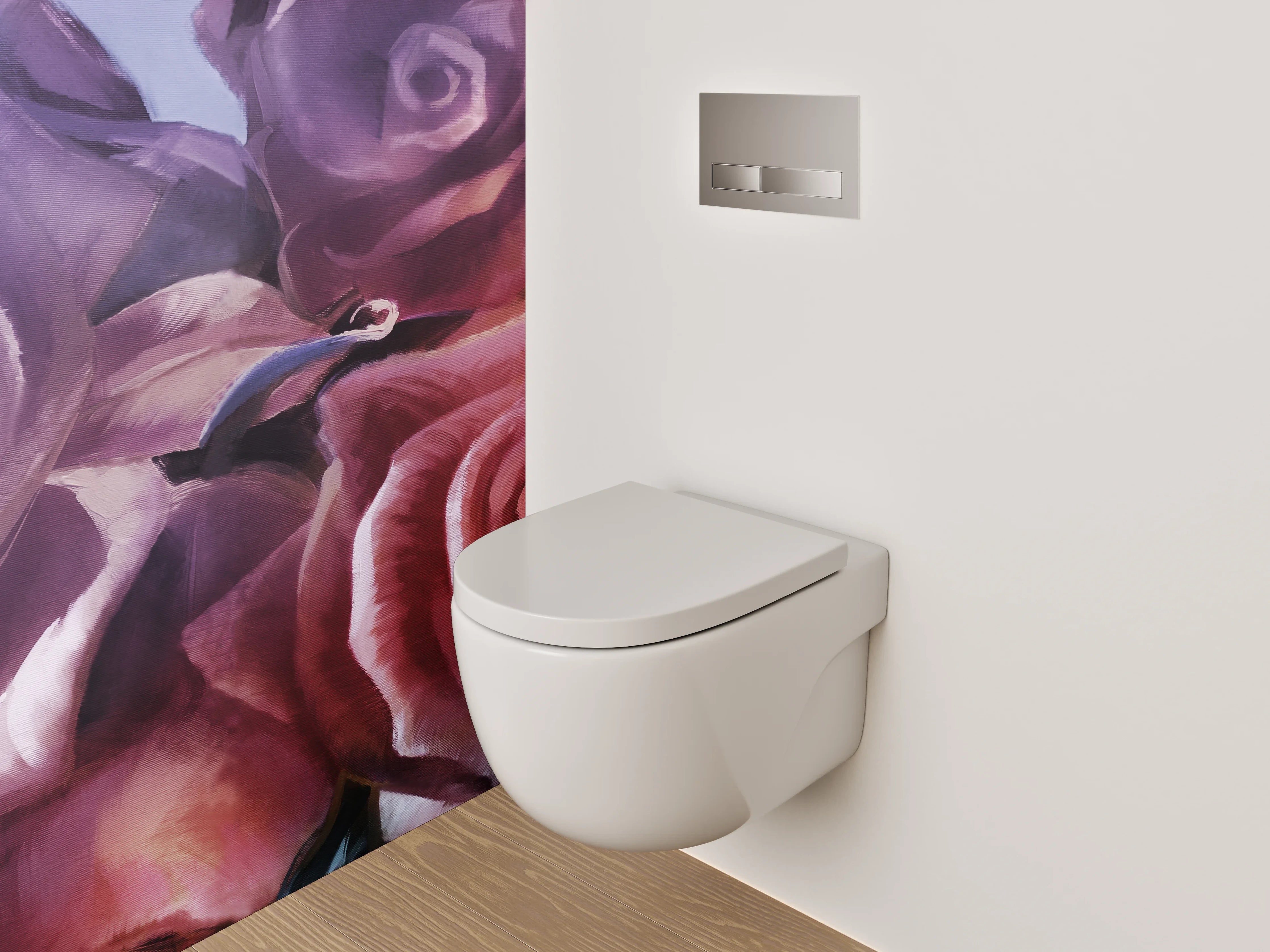 WC-Rückwand - Romantische Aquarellrosen auf violettem Grund