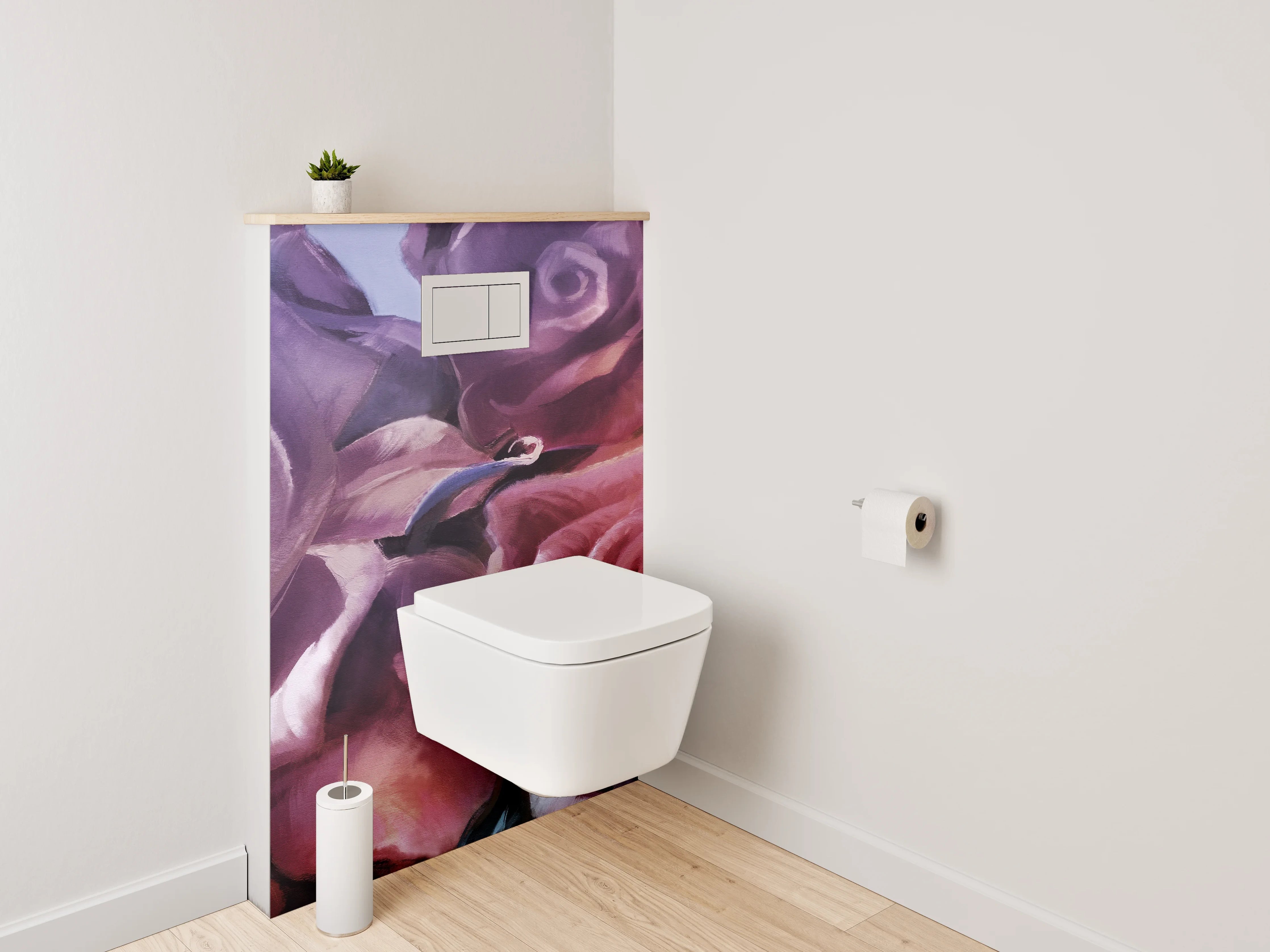 WC-Rückwand - Romantische Aquarellrosen auf violettem Grund
