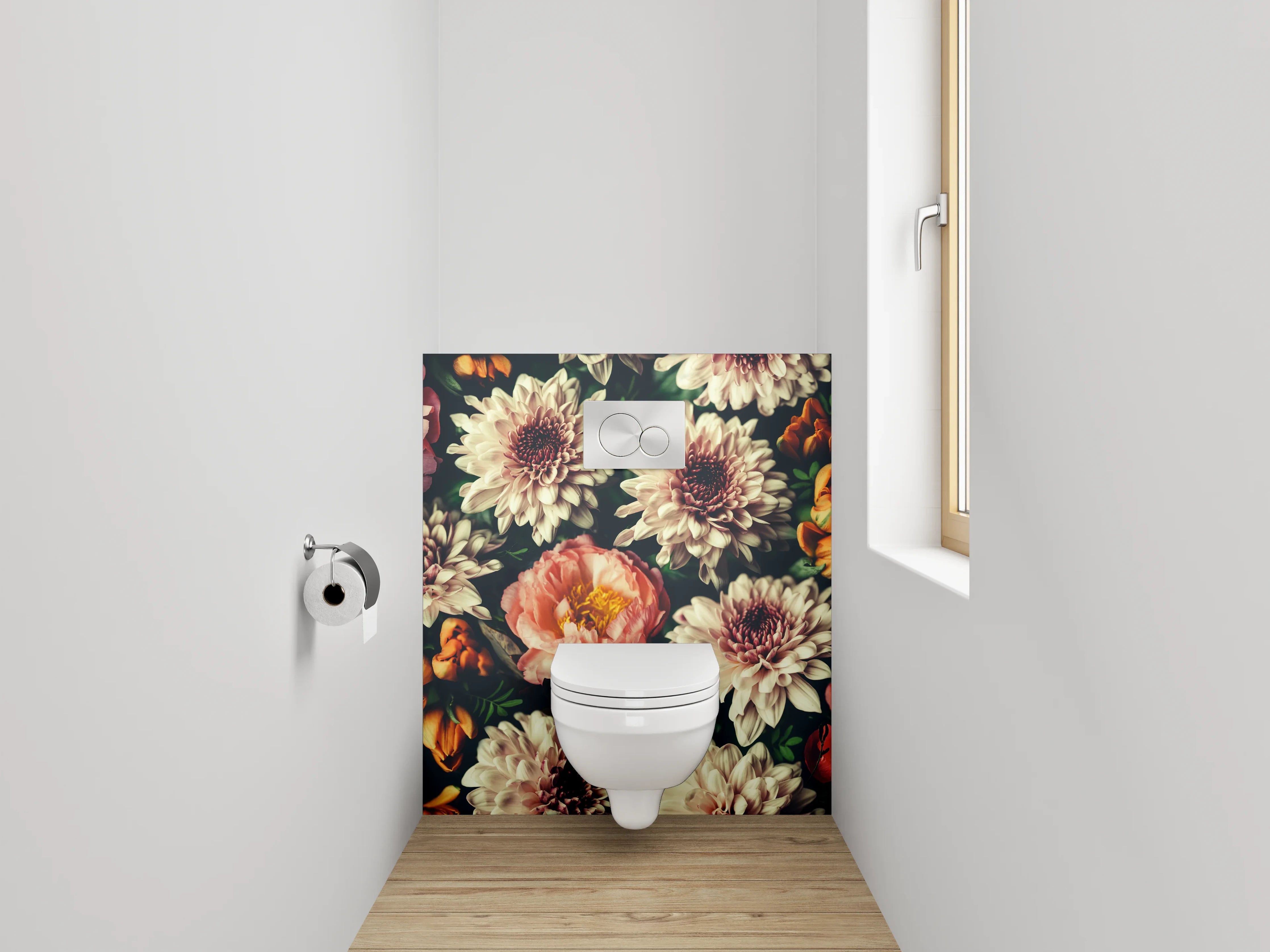 WC-Rückwand - Romantische Blumenpracht für dein Bad