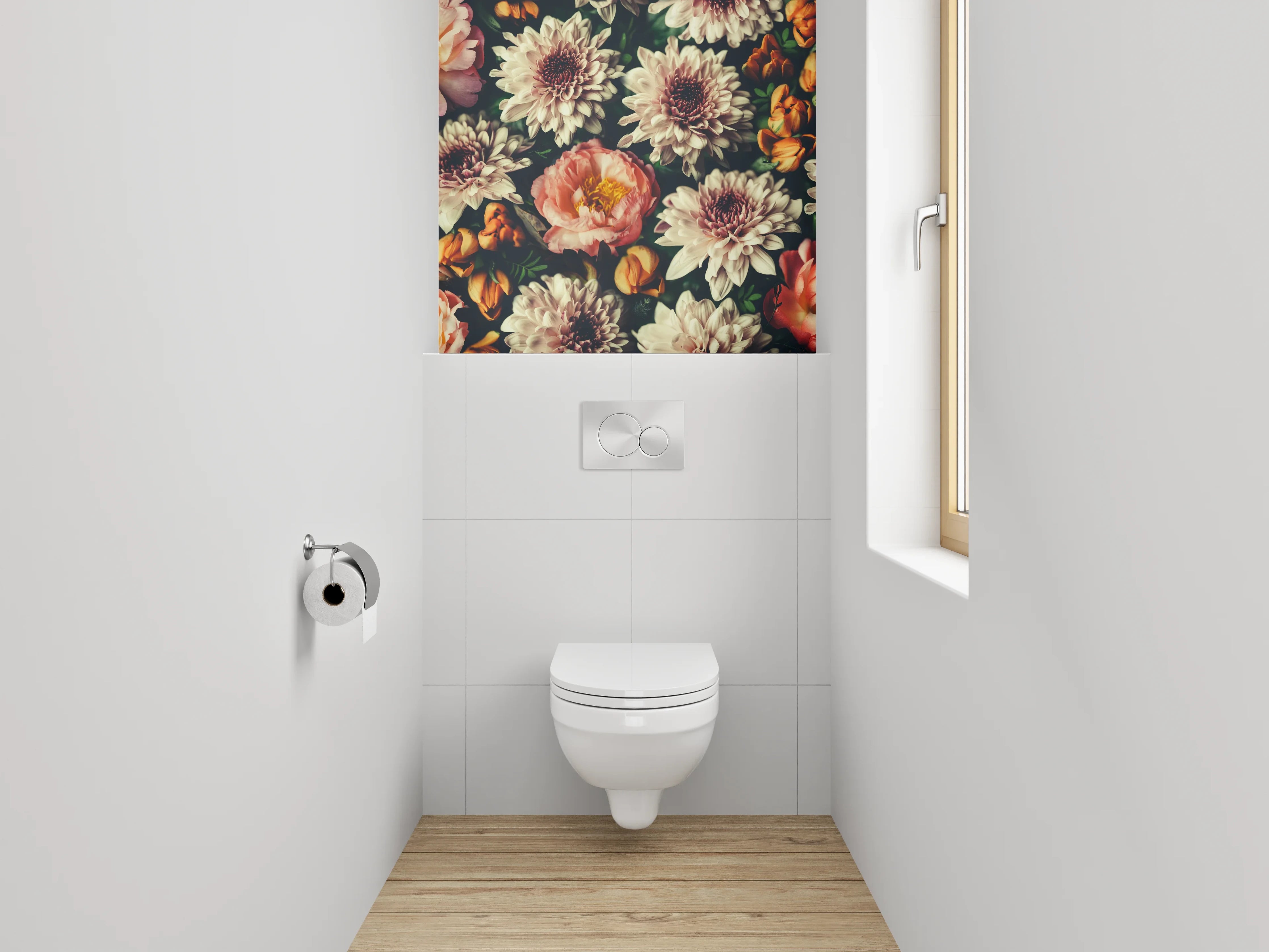 WC-Rückwand - Romantische Blumenpracht für dein Bad
