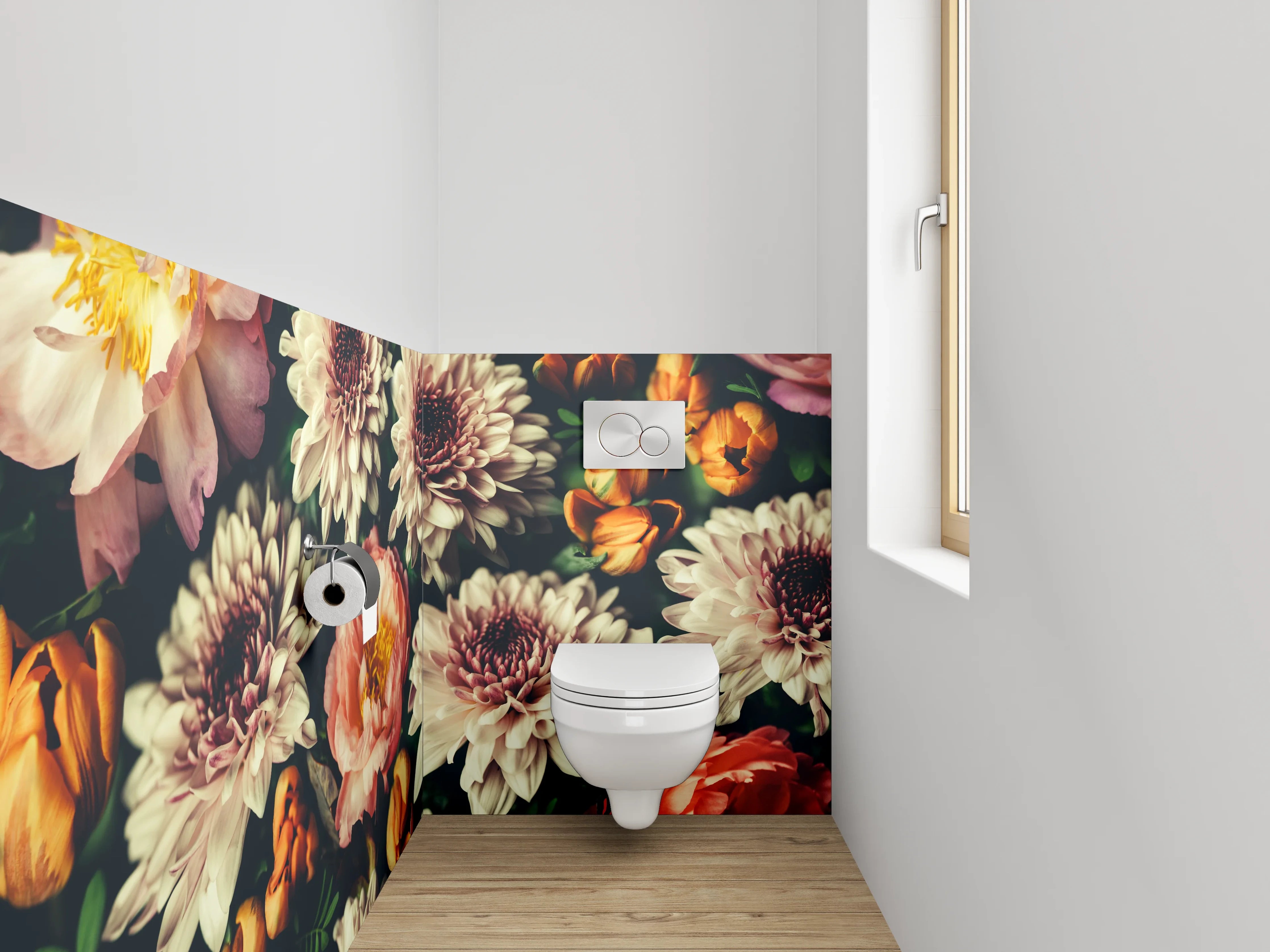 WC-Rückwand - Romantische Blumenpracht für dein Bad