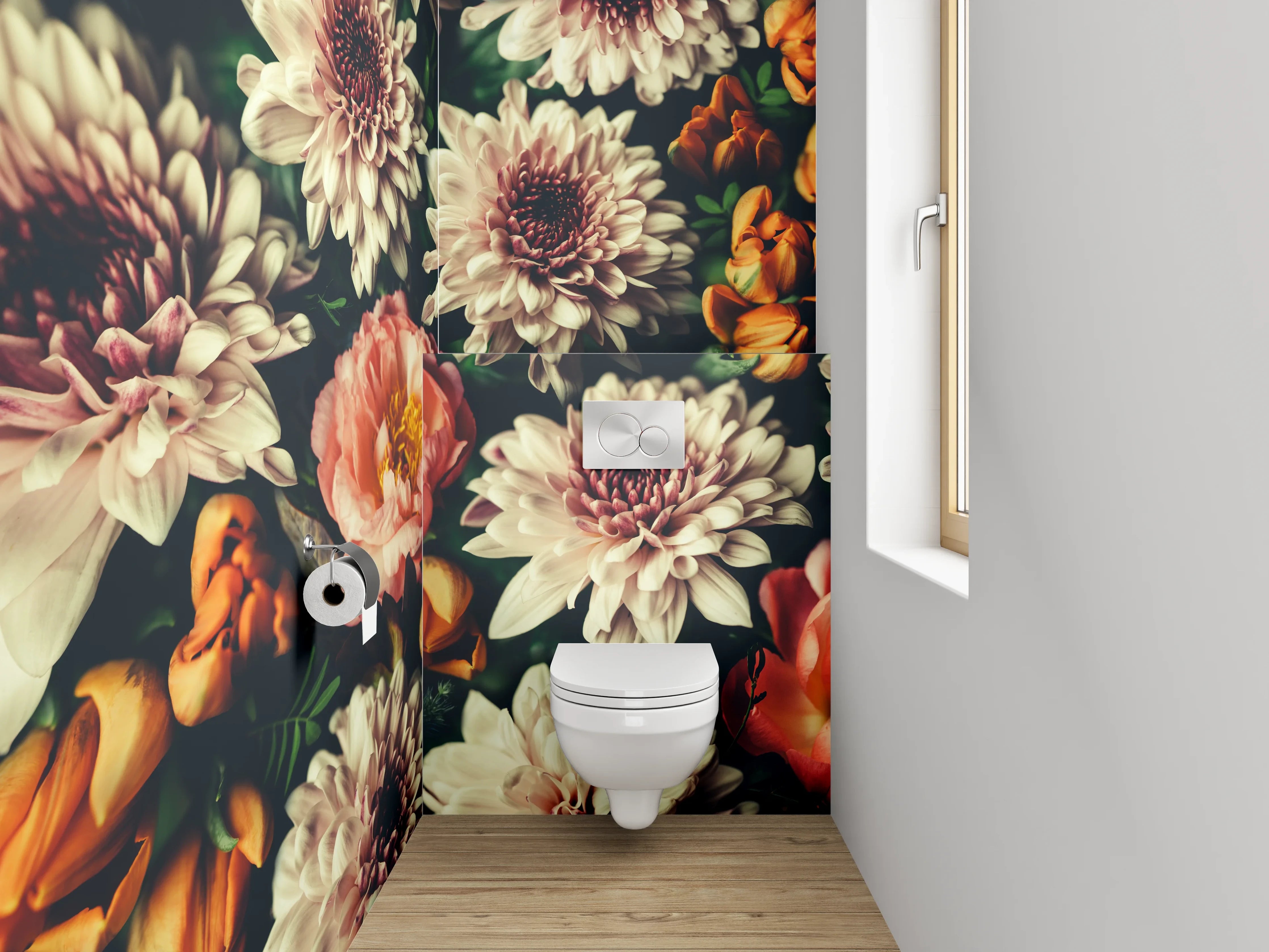 WC-Rückwand - Romantische Blumenpracht für dein Bad