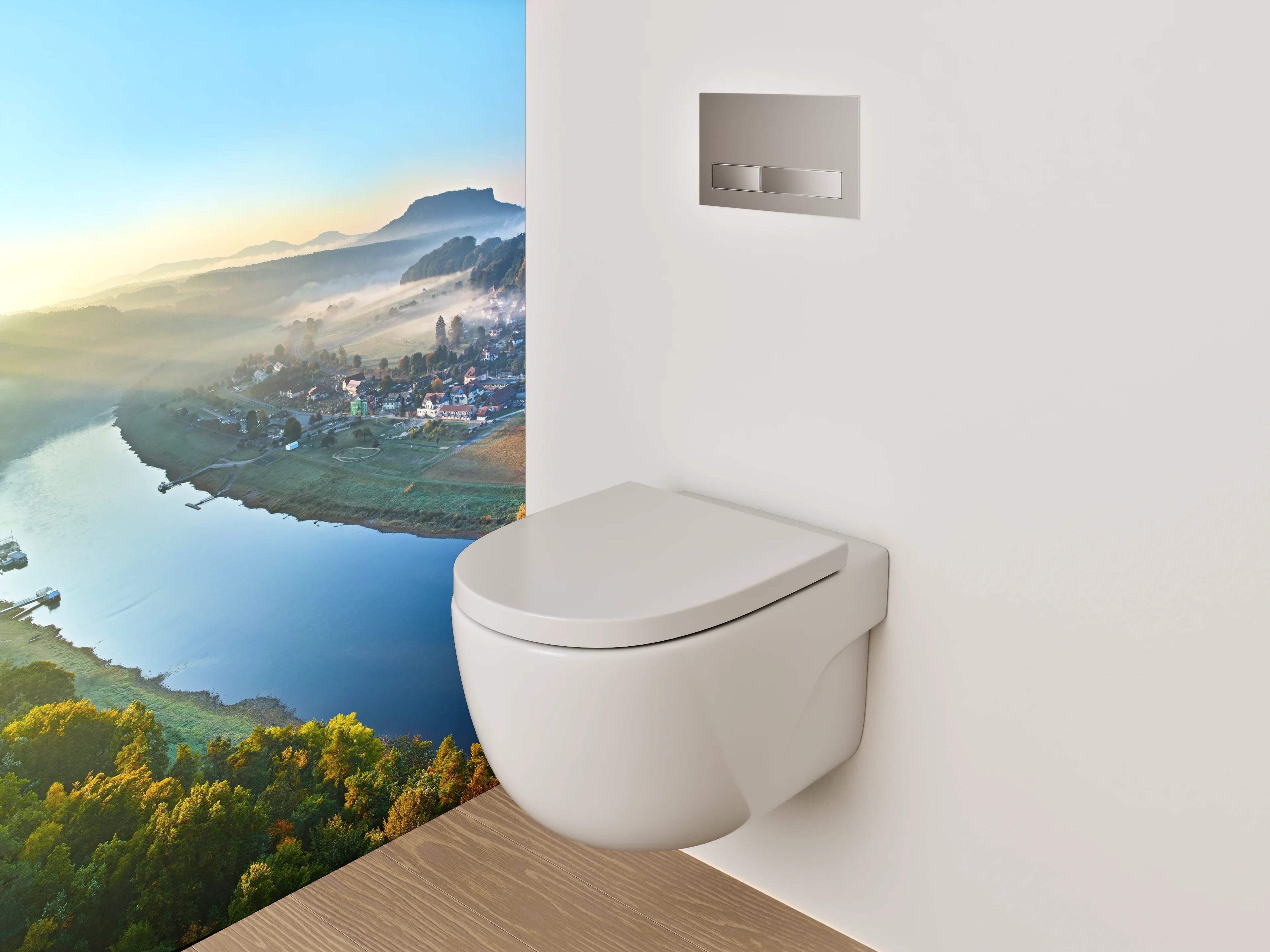 WC-Rückwand - Romantische Flusslandschaft im Morgenlicht