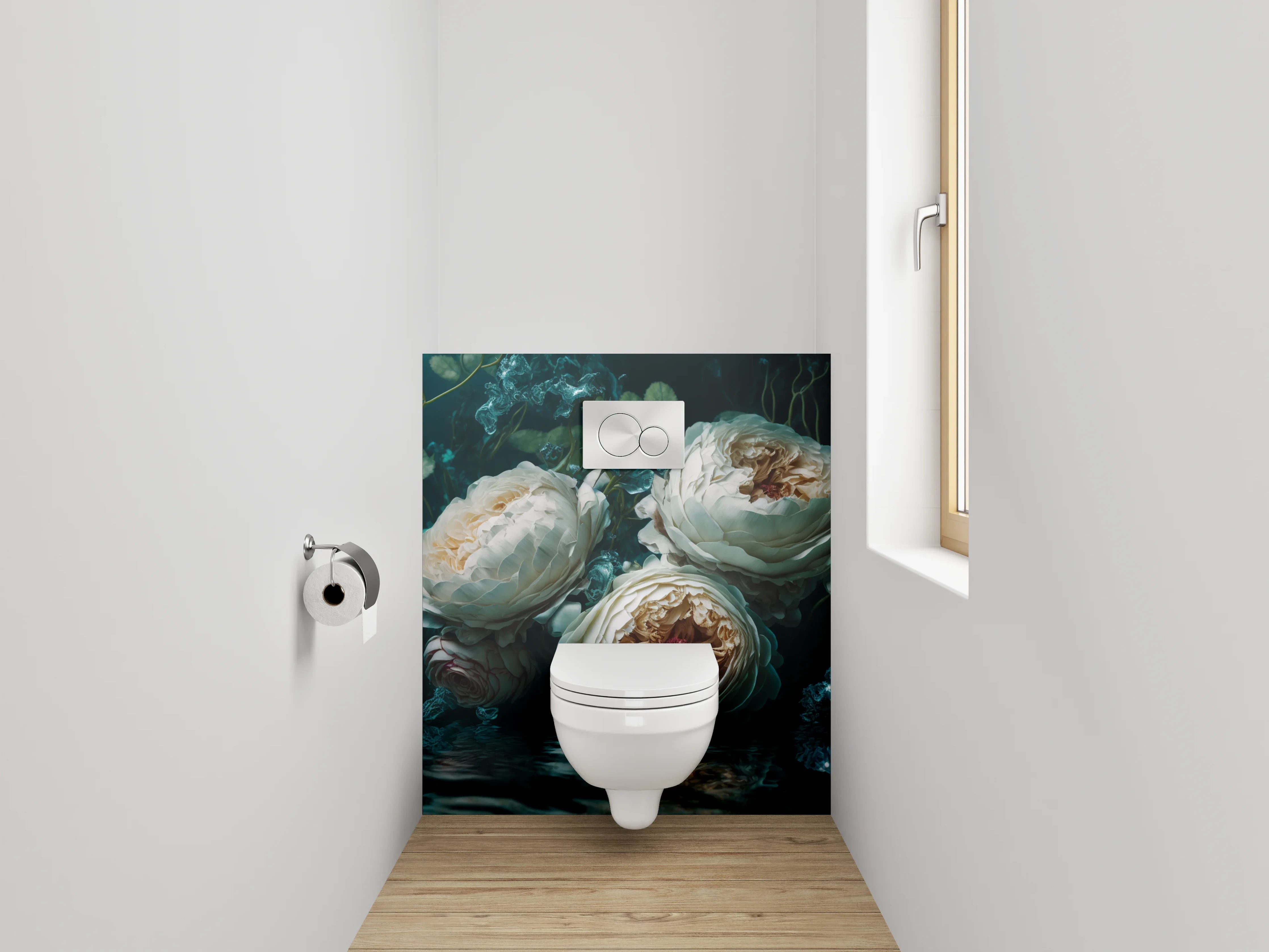 WC-Rückwand - Romantische Pfingstrosen am Wasser
