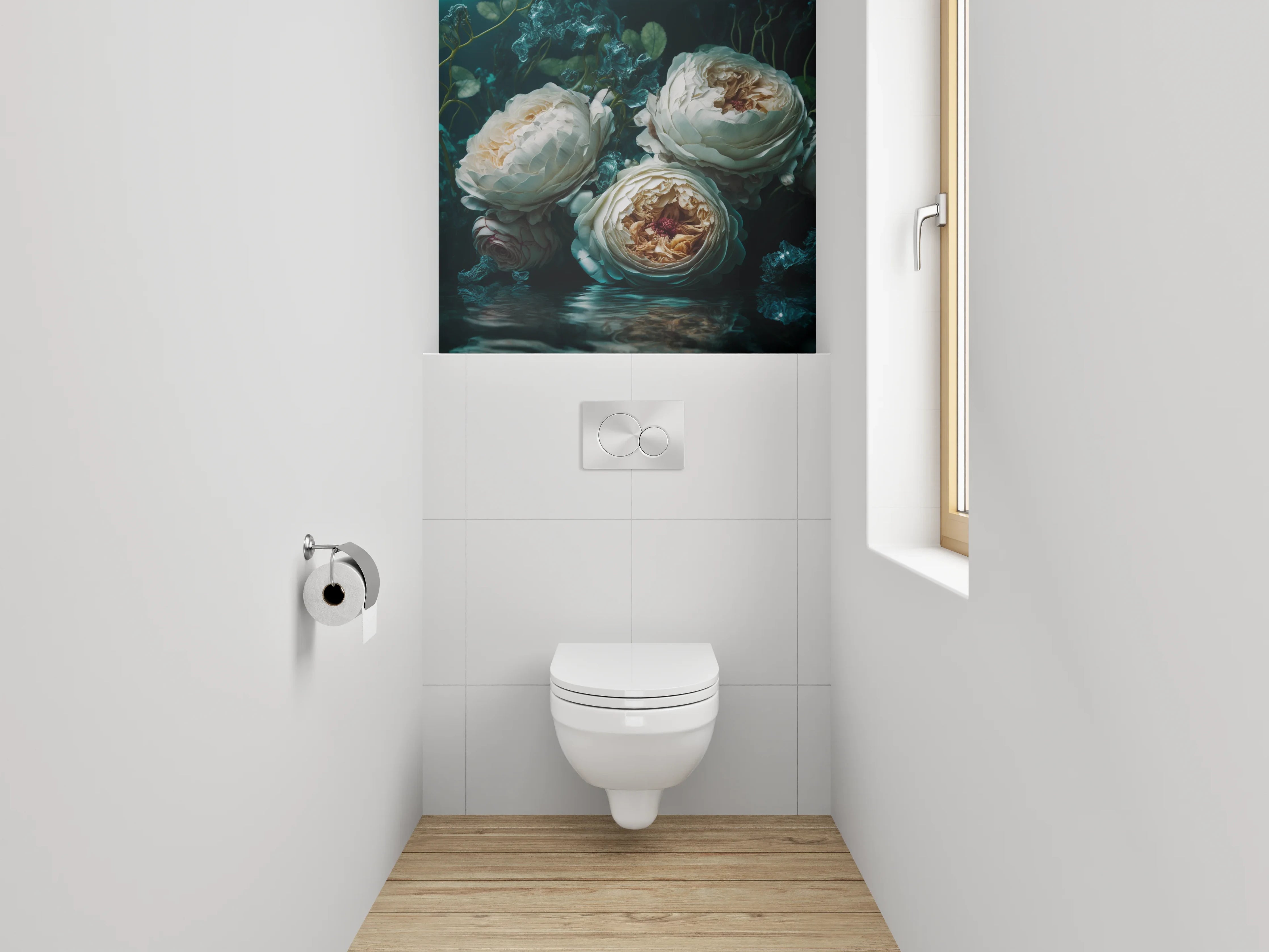 WC-Rückwand - Romantische Pfingstrosen am Wasser