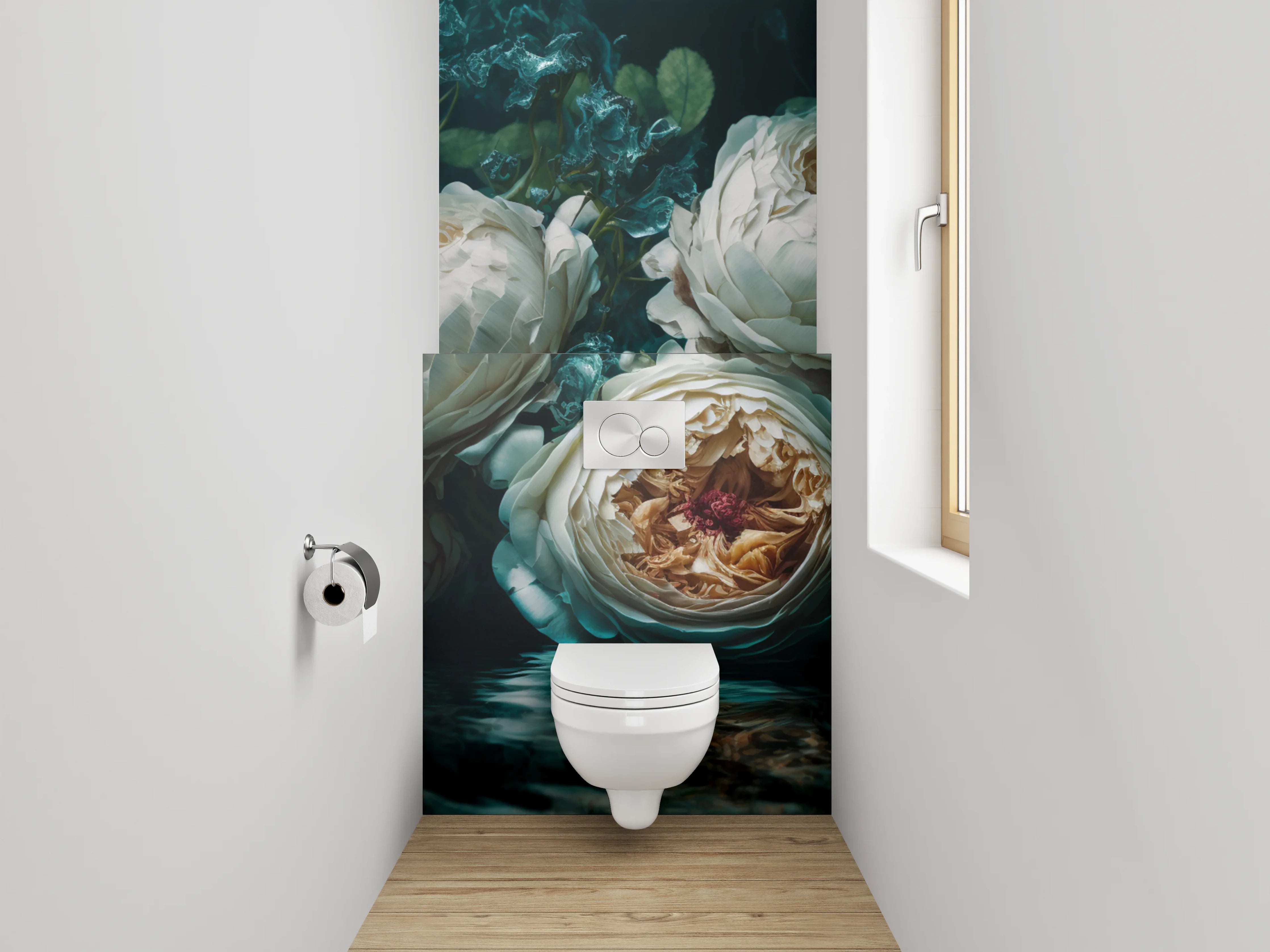 WC-Rückwand - Romantische Pfingstrosen am Wasser