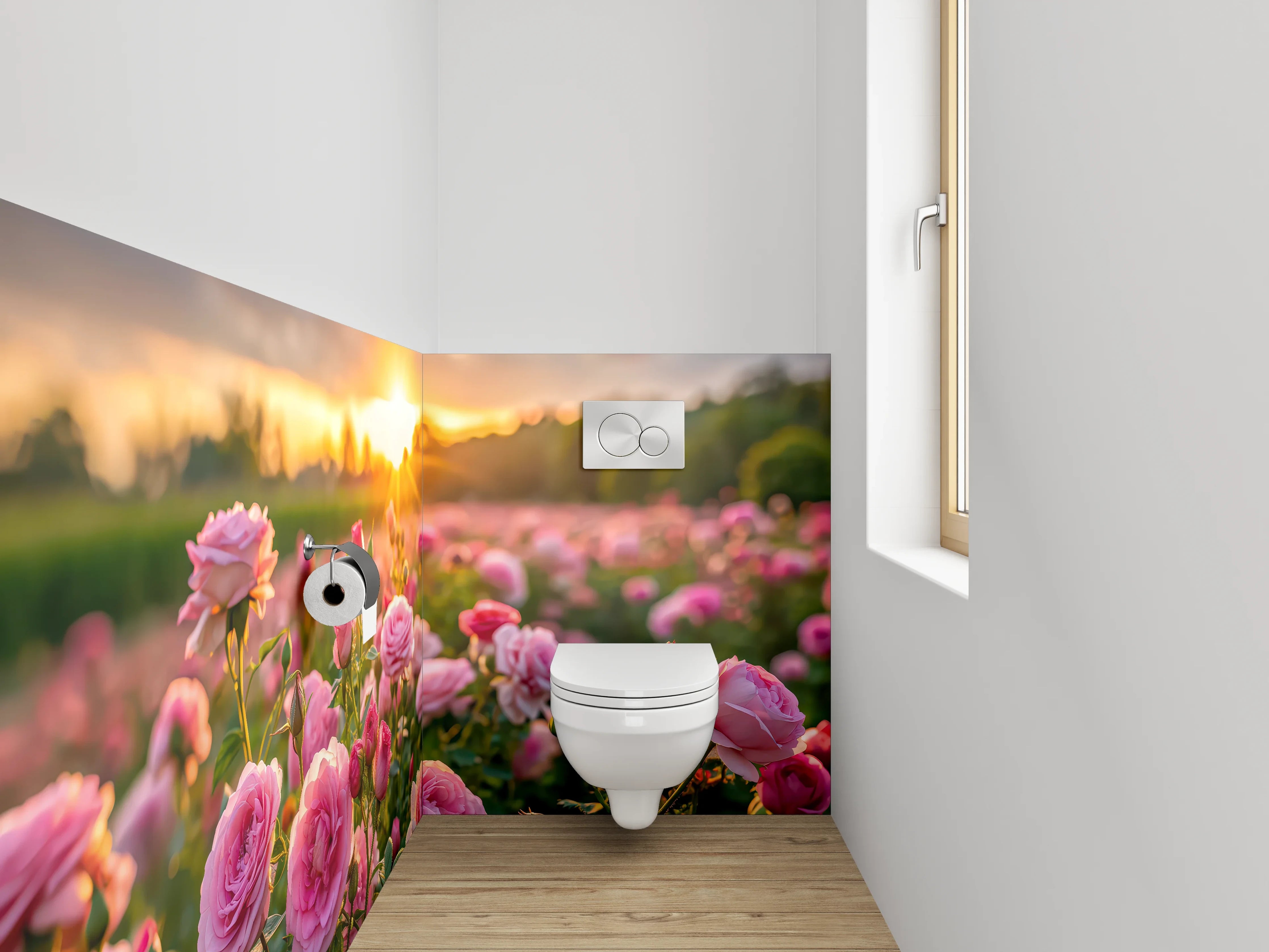 WC-Rückwand - Romantische Rosen im Sonnenuntergang