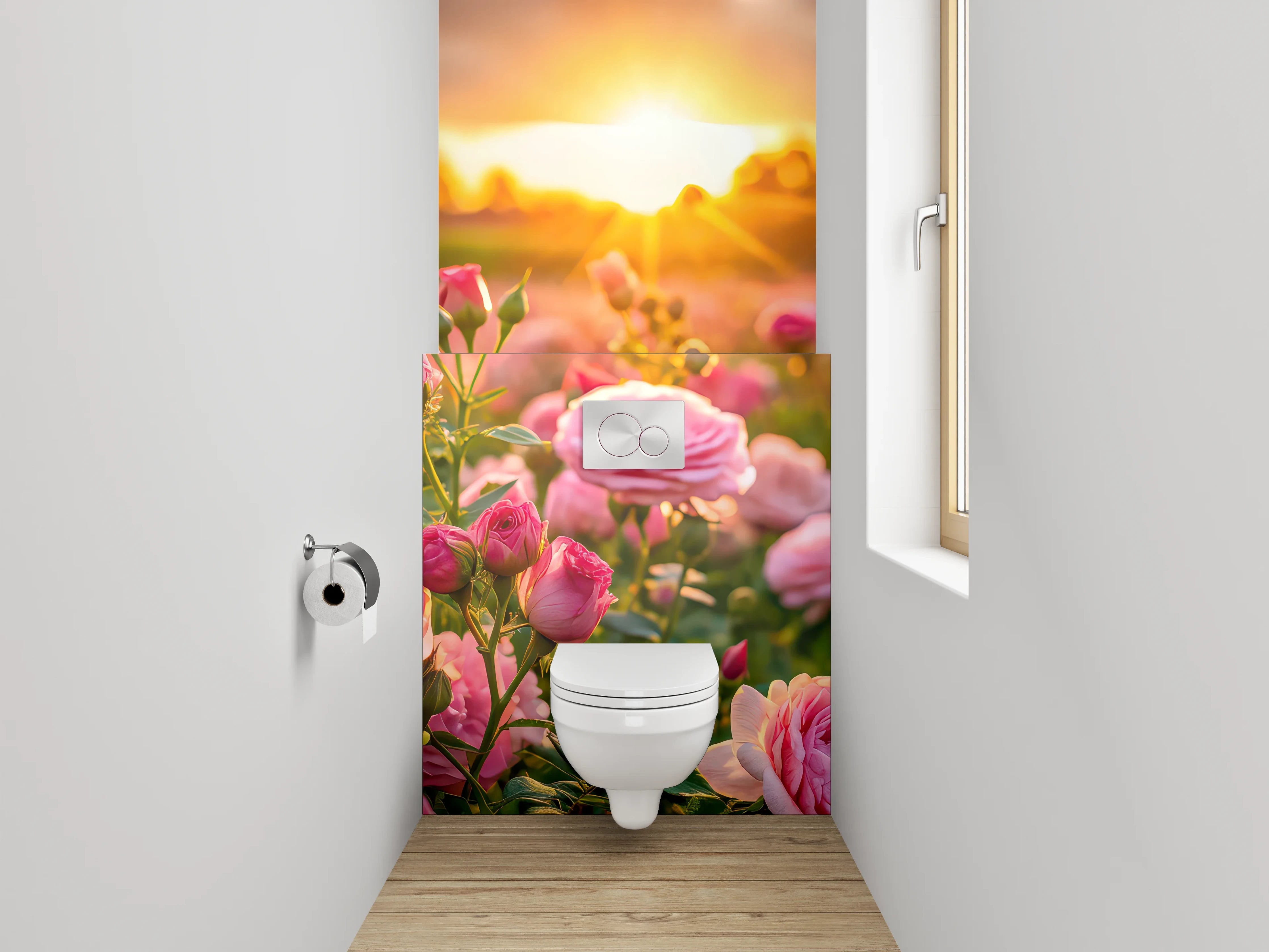 WC-Rückwand - Romantische Rosen im Sonnenuntergang