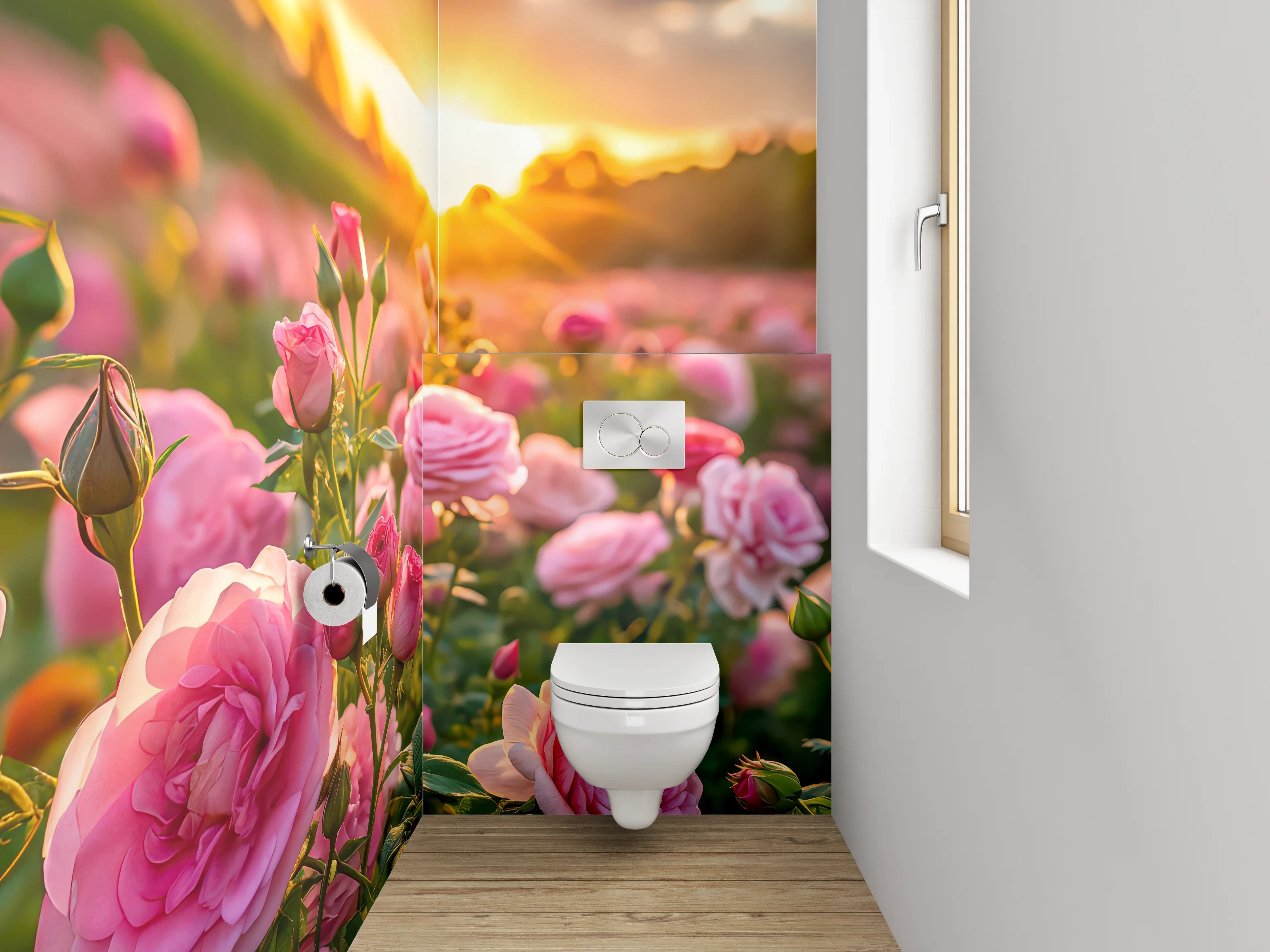 WC-Rückwand - Romantische Rosen im Sonnenuntergang