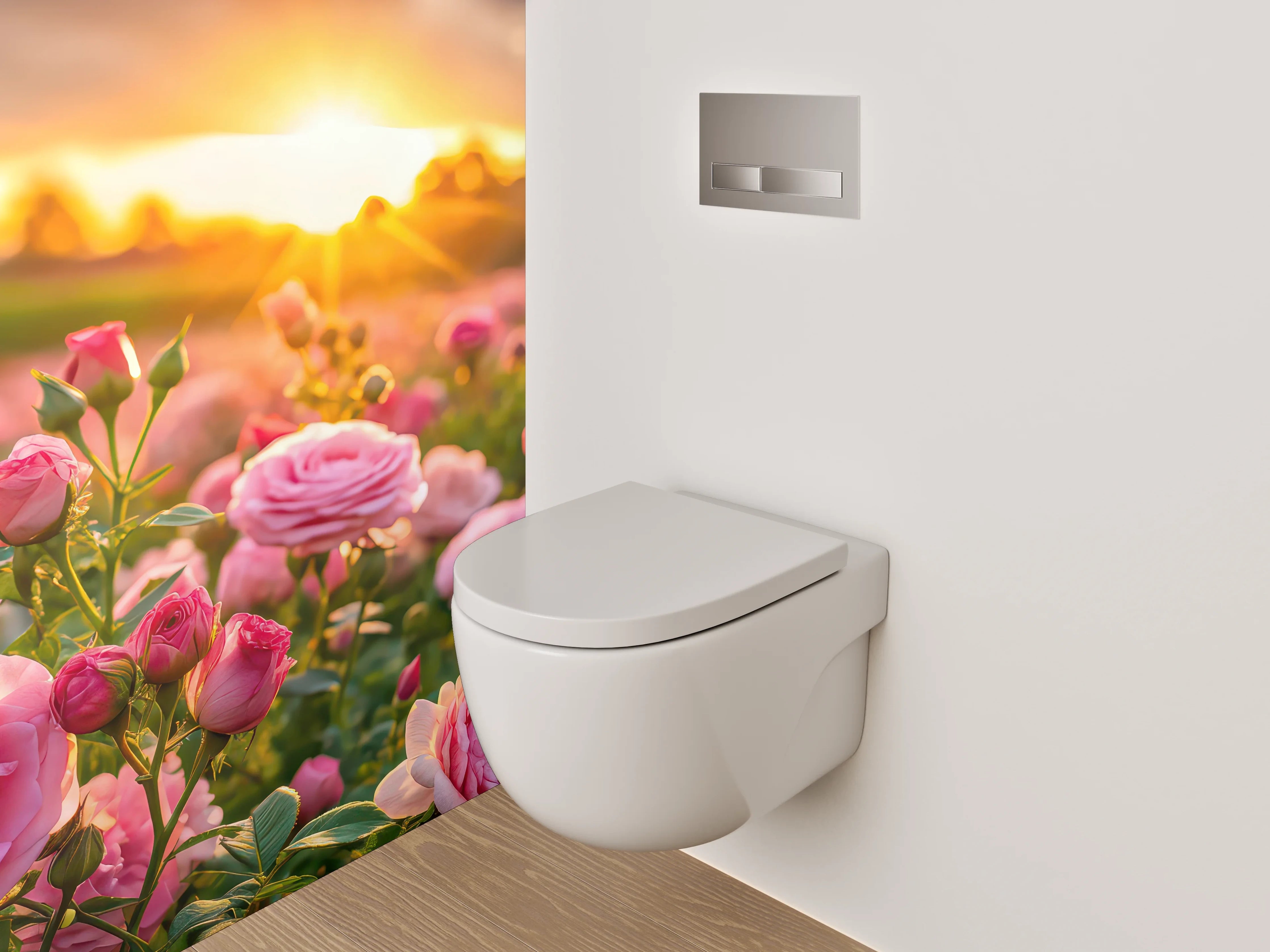 WC-Rückwand - Romantische Rosen im Sonnenuntergang