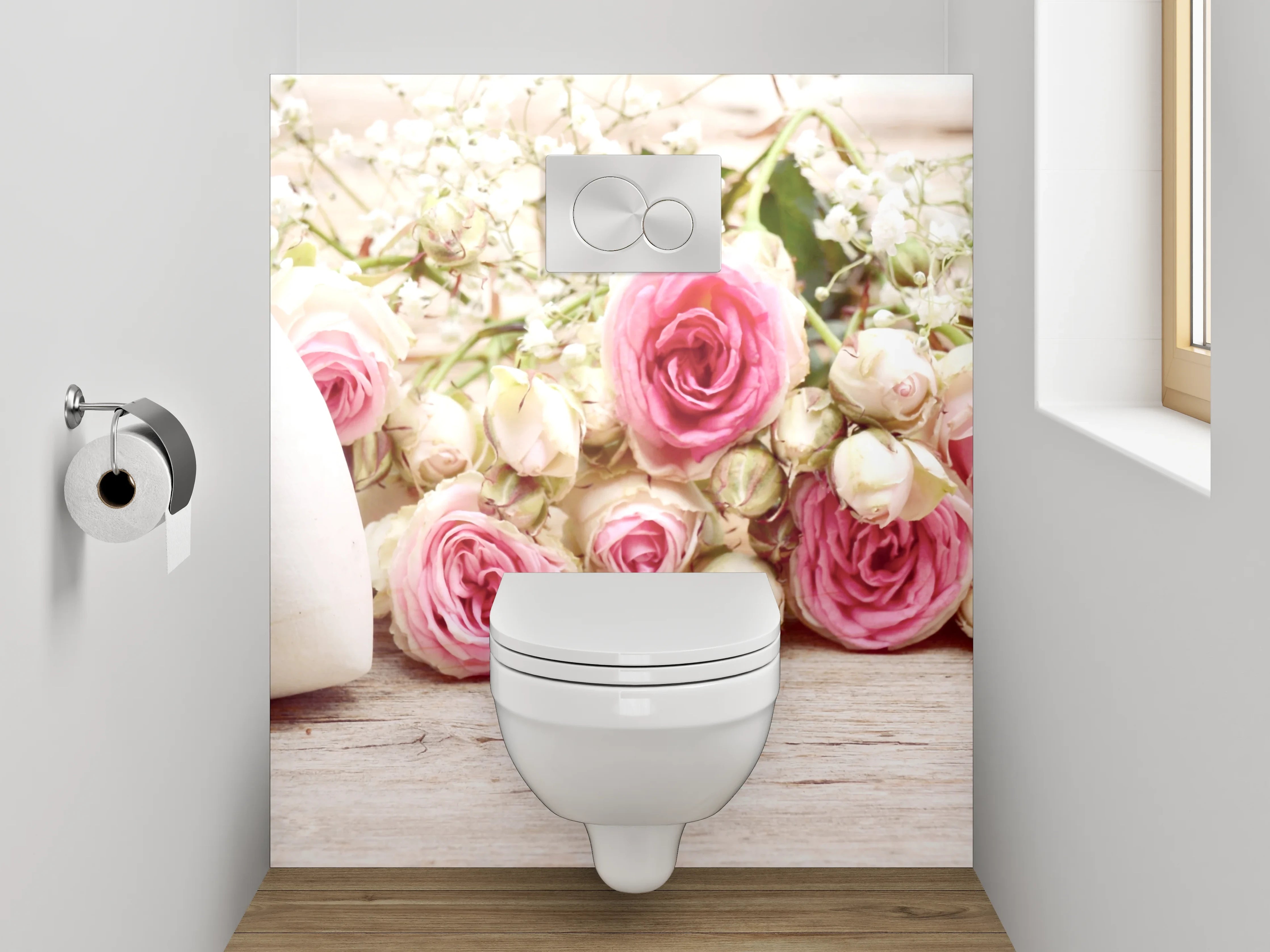 WC-Rückwand - Romantische Rosen mit Herz-Dekor