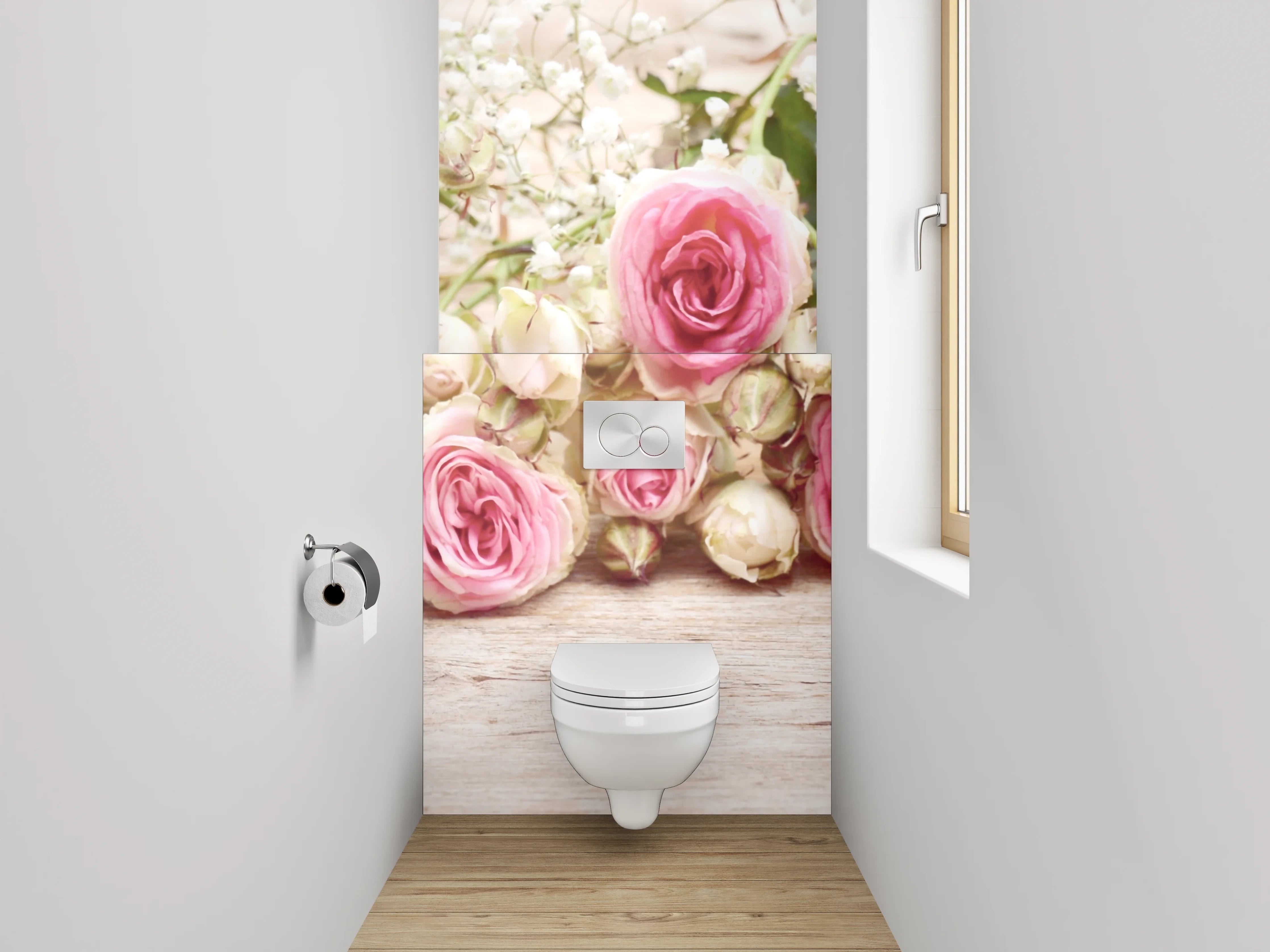 WC-Rückwand - Romantische Rosen mit Herz-Dekor