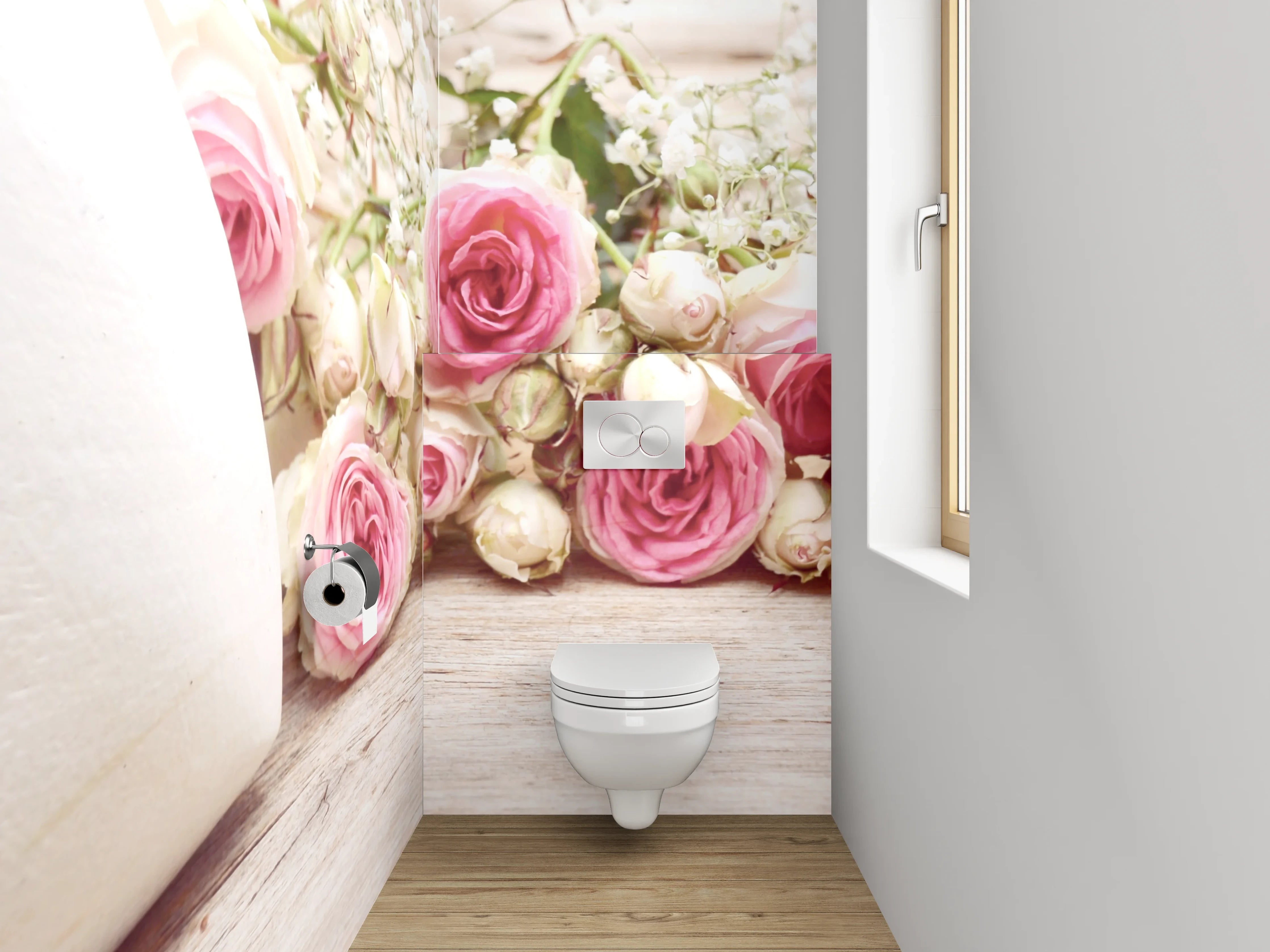 WC-Rückwand - Romantische Rosen mit Herz-Dekor