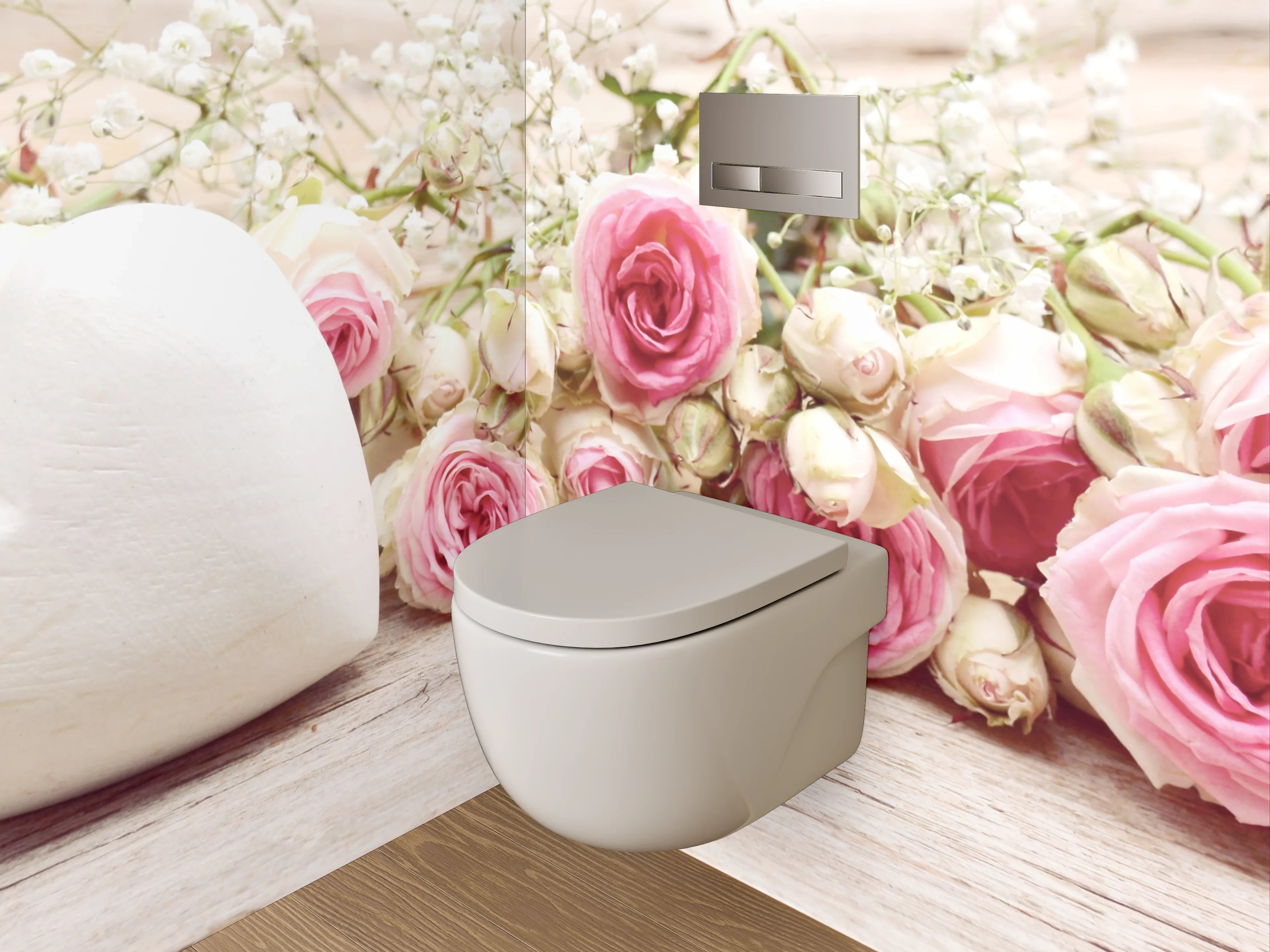 WC-Rückwand - Romantische Rosen mit Herz-Dekor