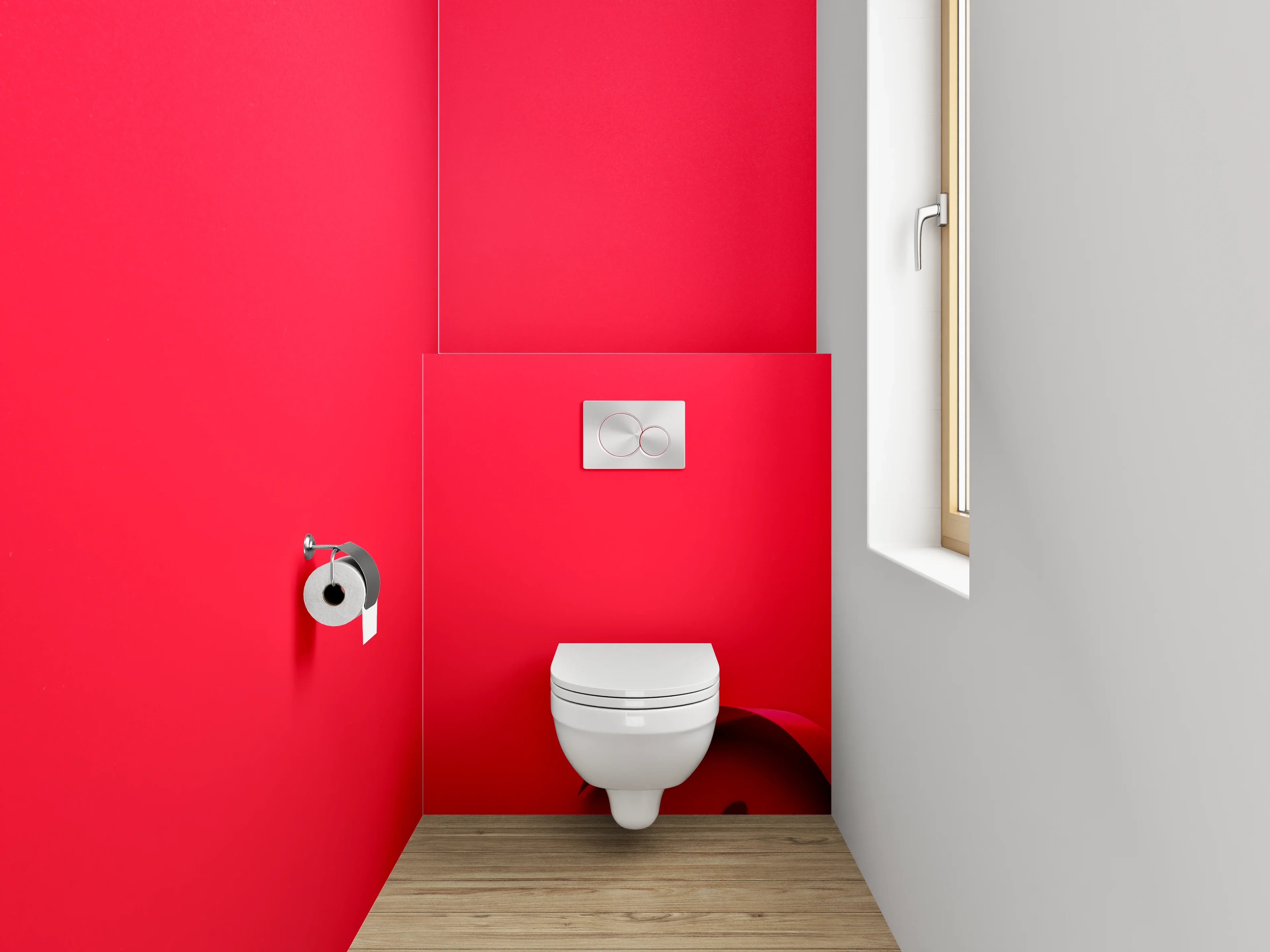 WC-Rückwand - Romantische Rosenblätter auf Rot