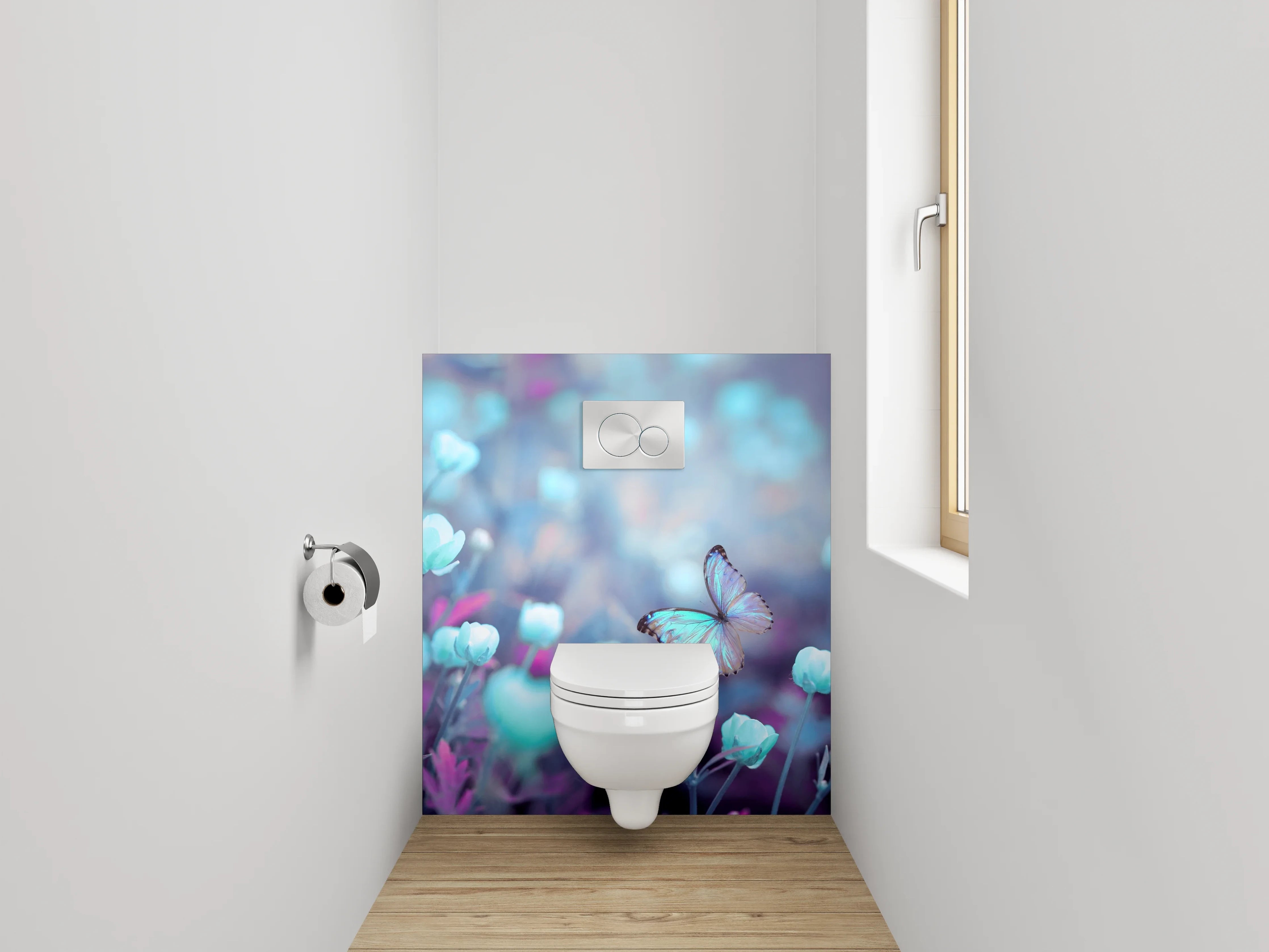 WC-Rückwand - Romantische Schmetterlinge über Blumenwiese