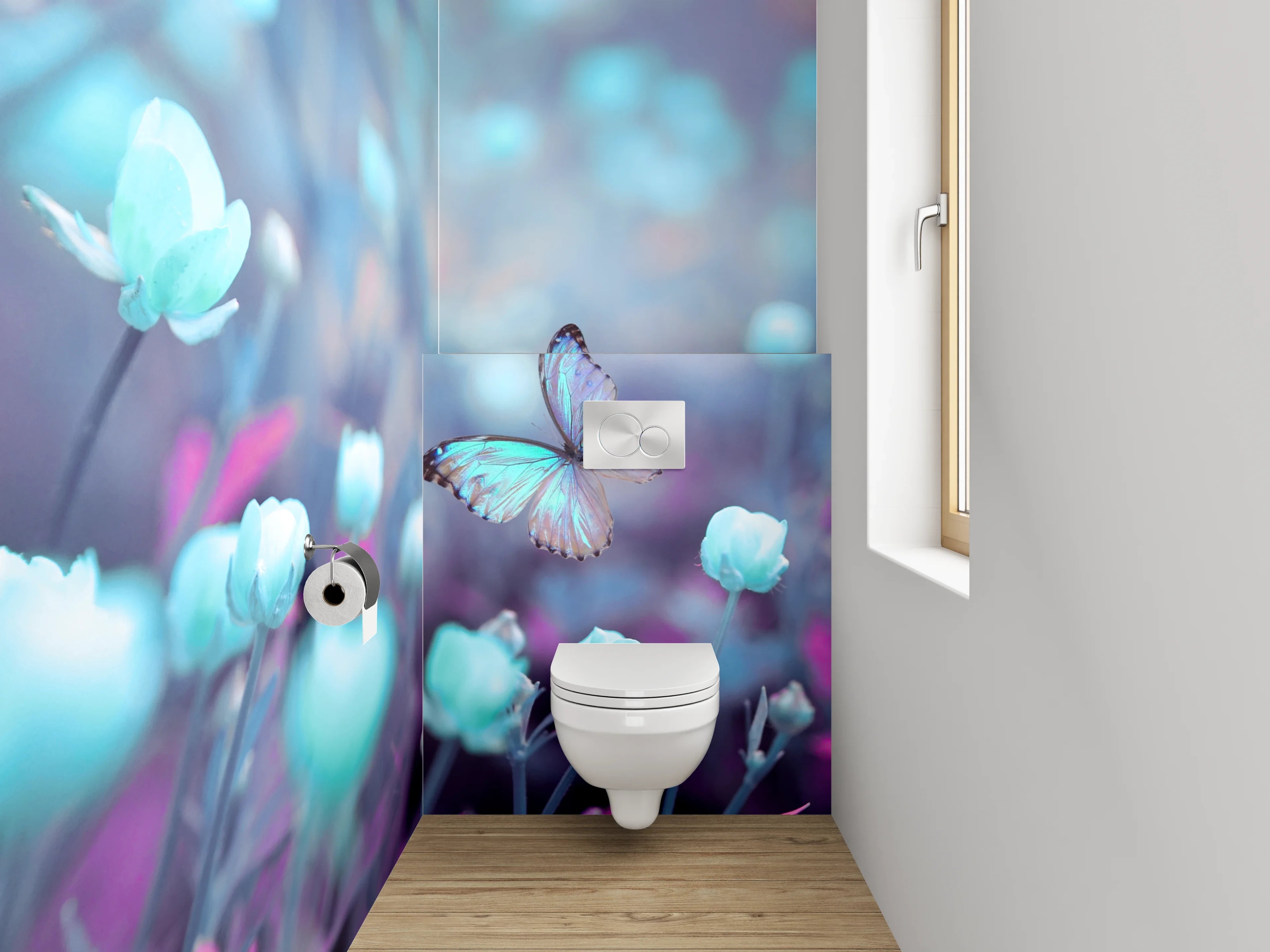 WC-Rückwand - Romantische Schmetterlinge über Blumenwiese