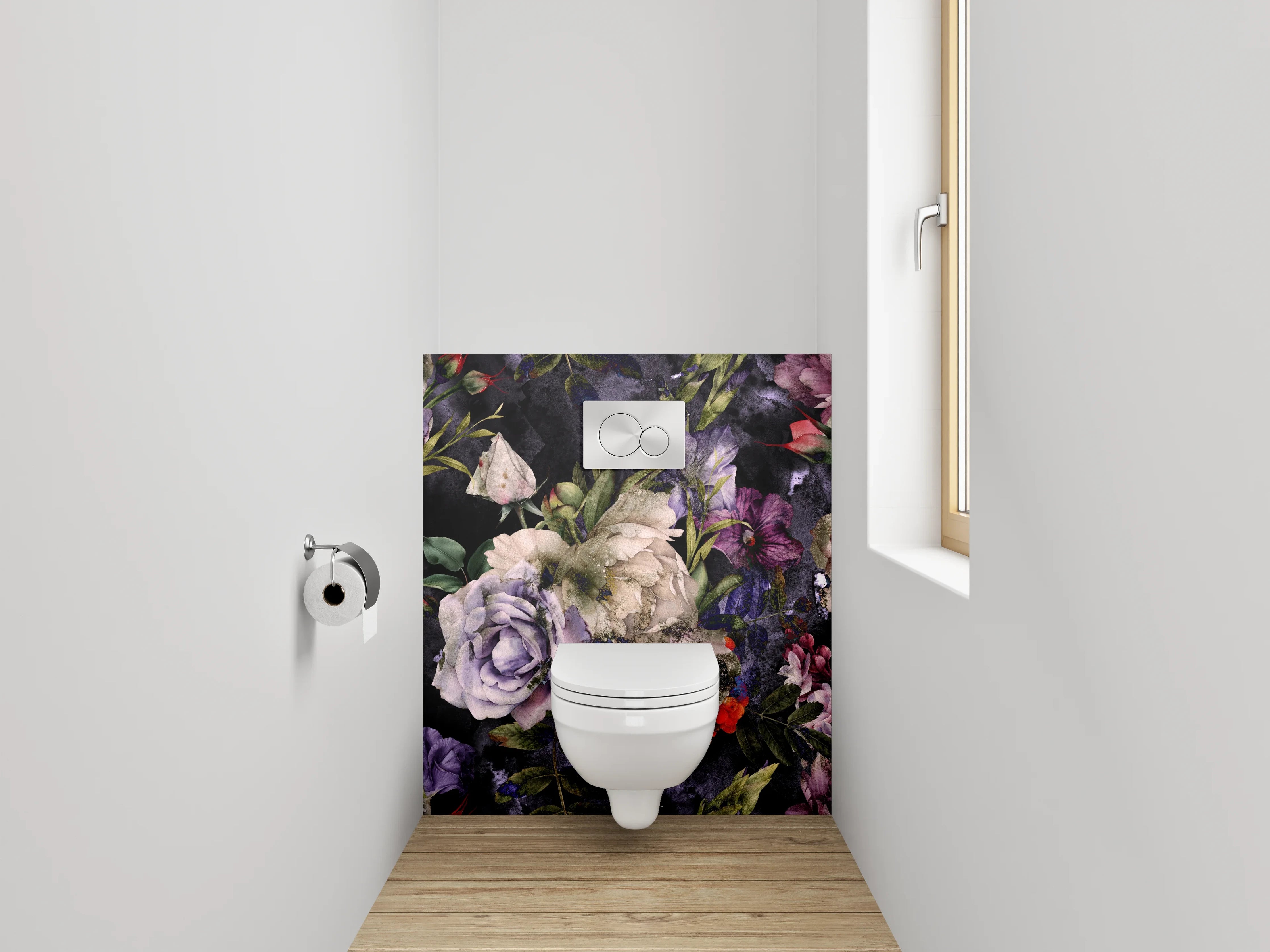WC-Rückwand - Romantische Vintage-Blumen auf dunklem Grund