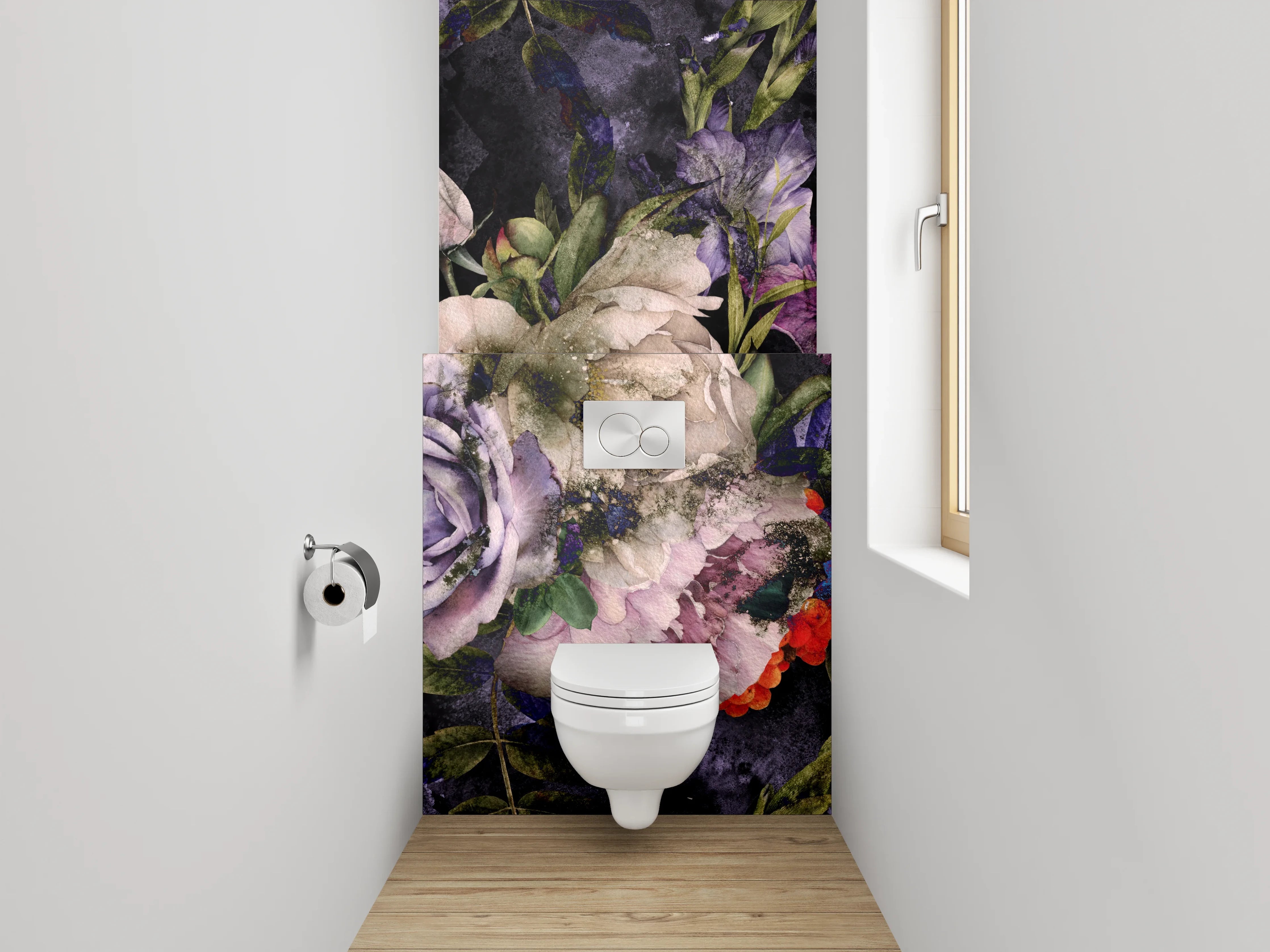 WC-Rückwand - Romantische Vintage-Blumen auf dunklem Grund