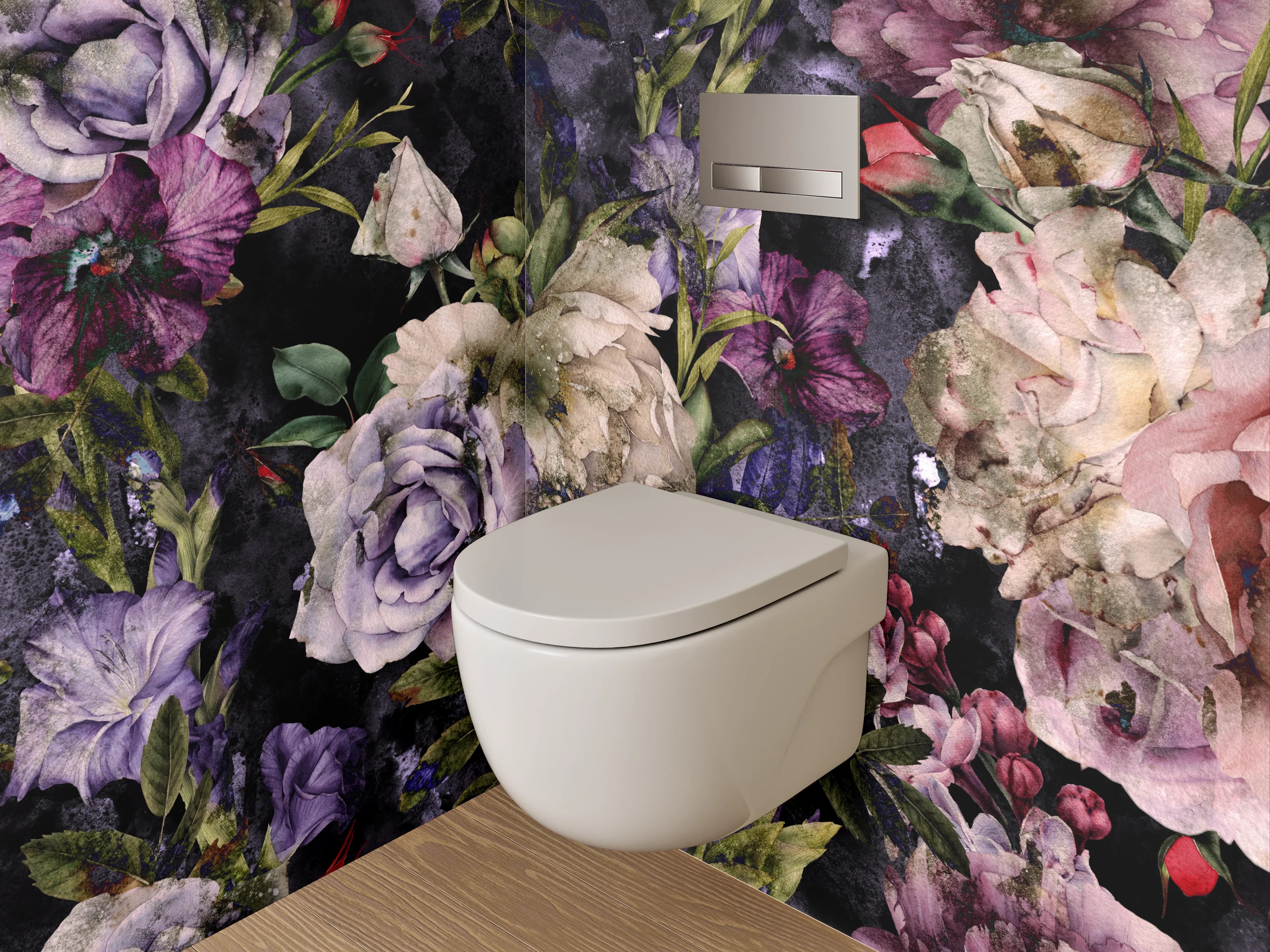 WC-Rückwand - Romantische Vintage-Blumen auf dunklem Grund