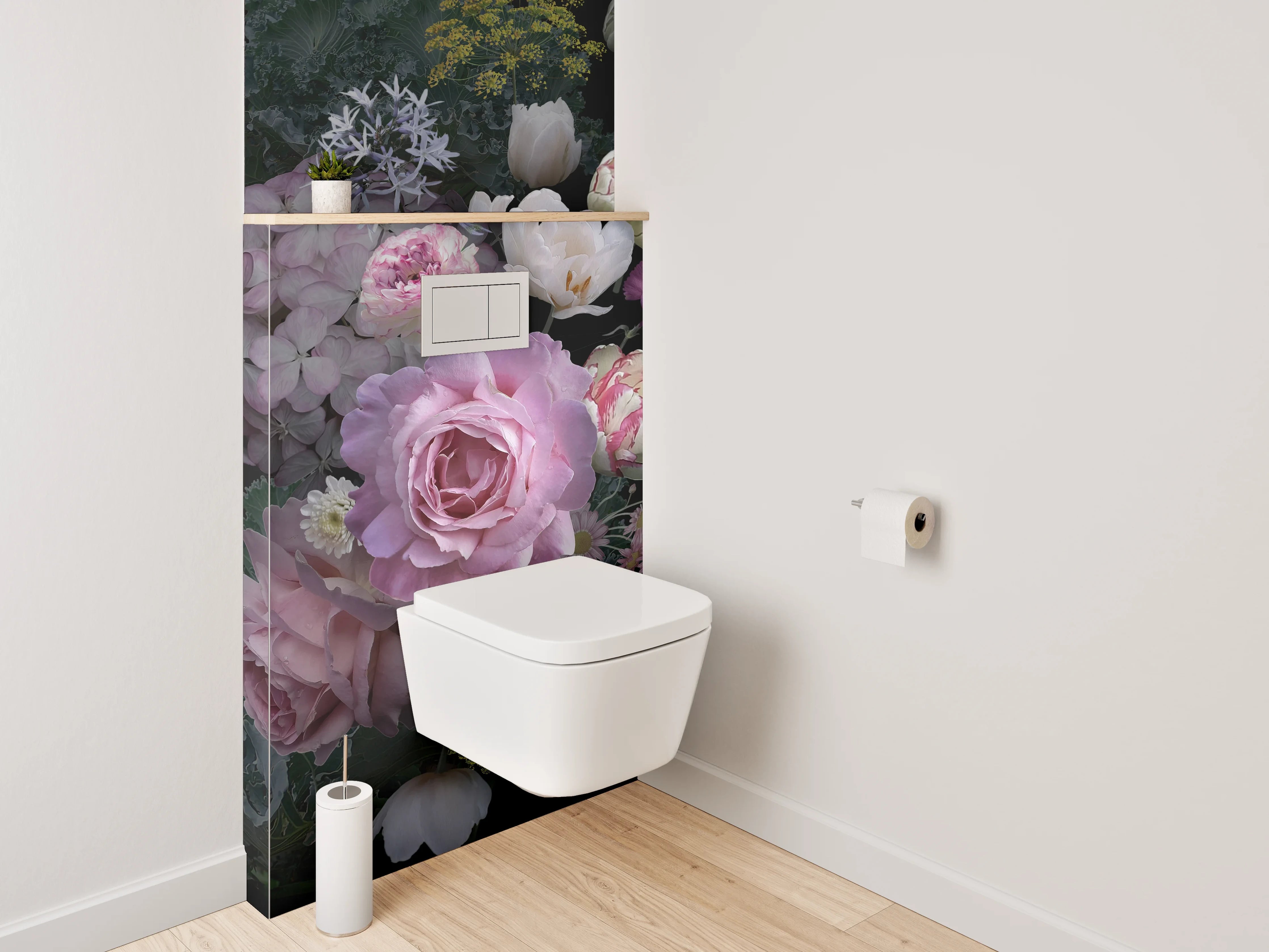 WC-Rückwand - Romantisches Blumenbouquet auf Schwarz
