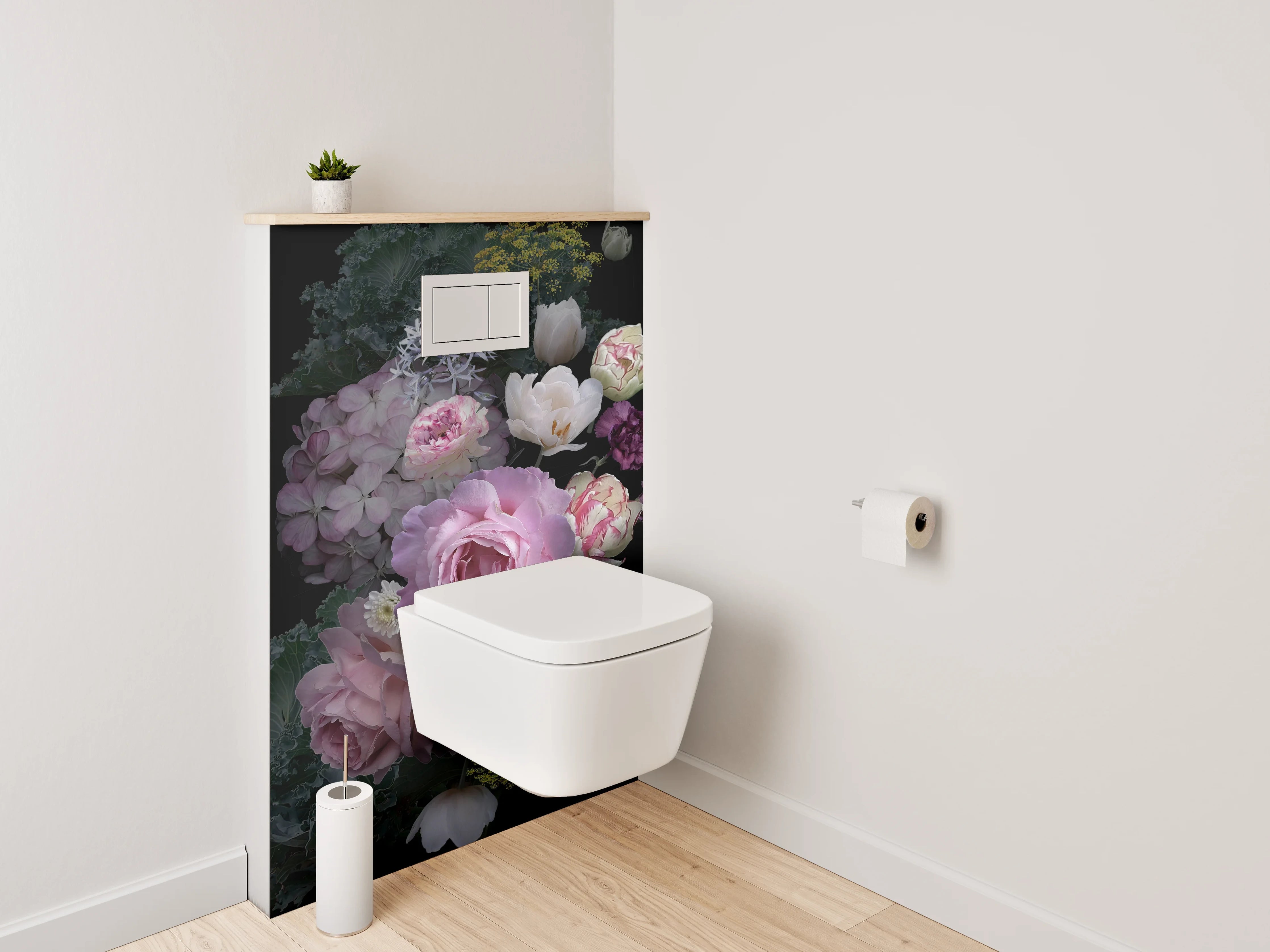 WC-Rückwand - Romantisches Blumenbouquet auf Schwarz