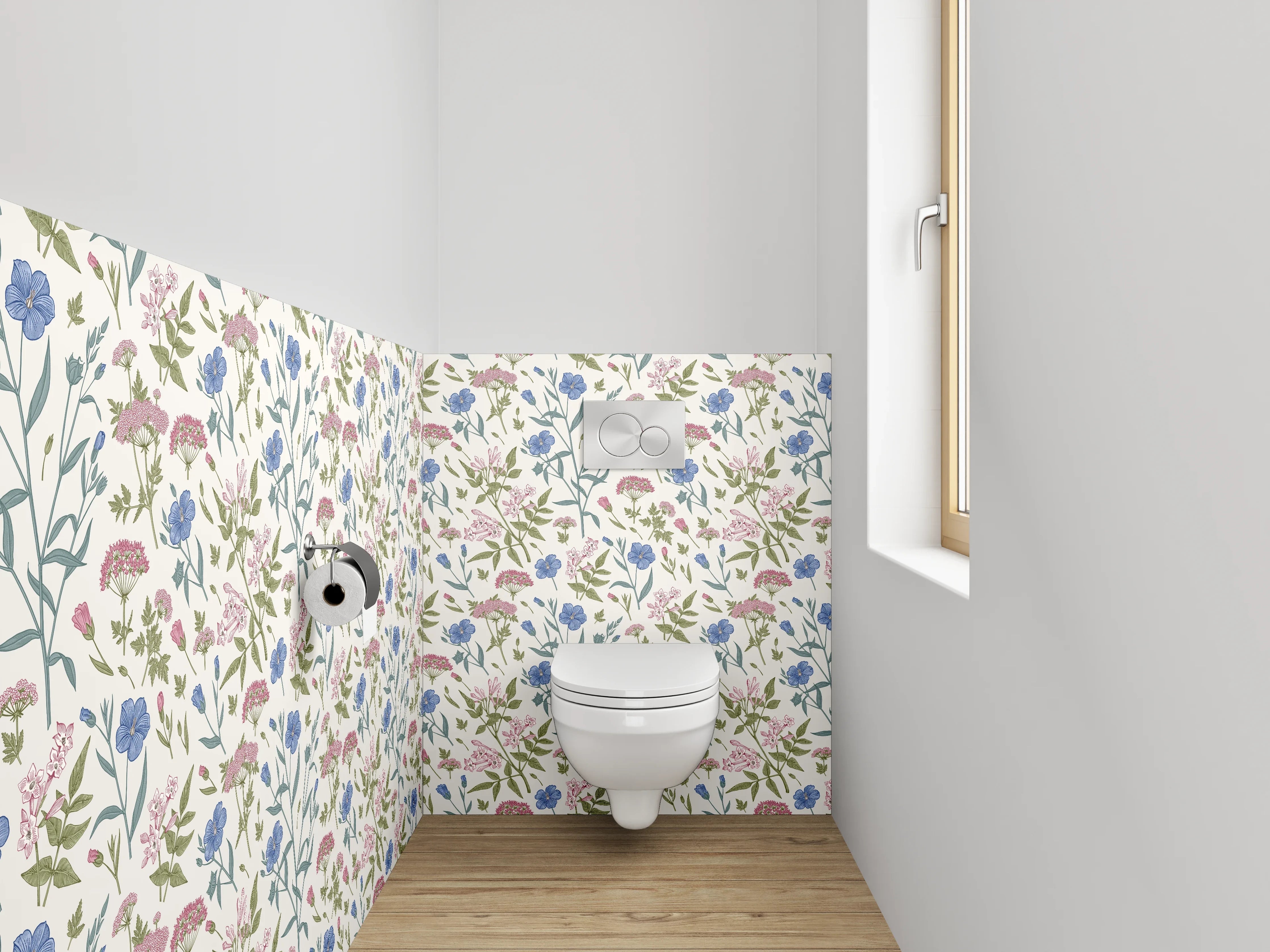 WC-Rückwand - Romantisches Blumenmuster Aquarell