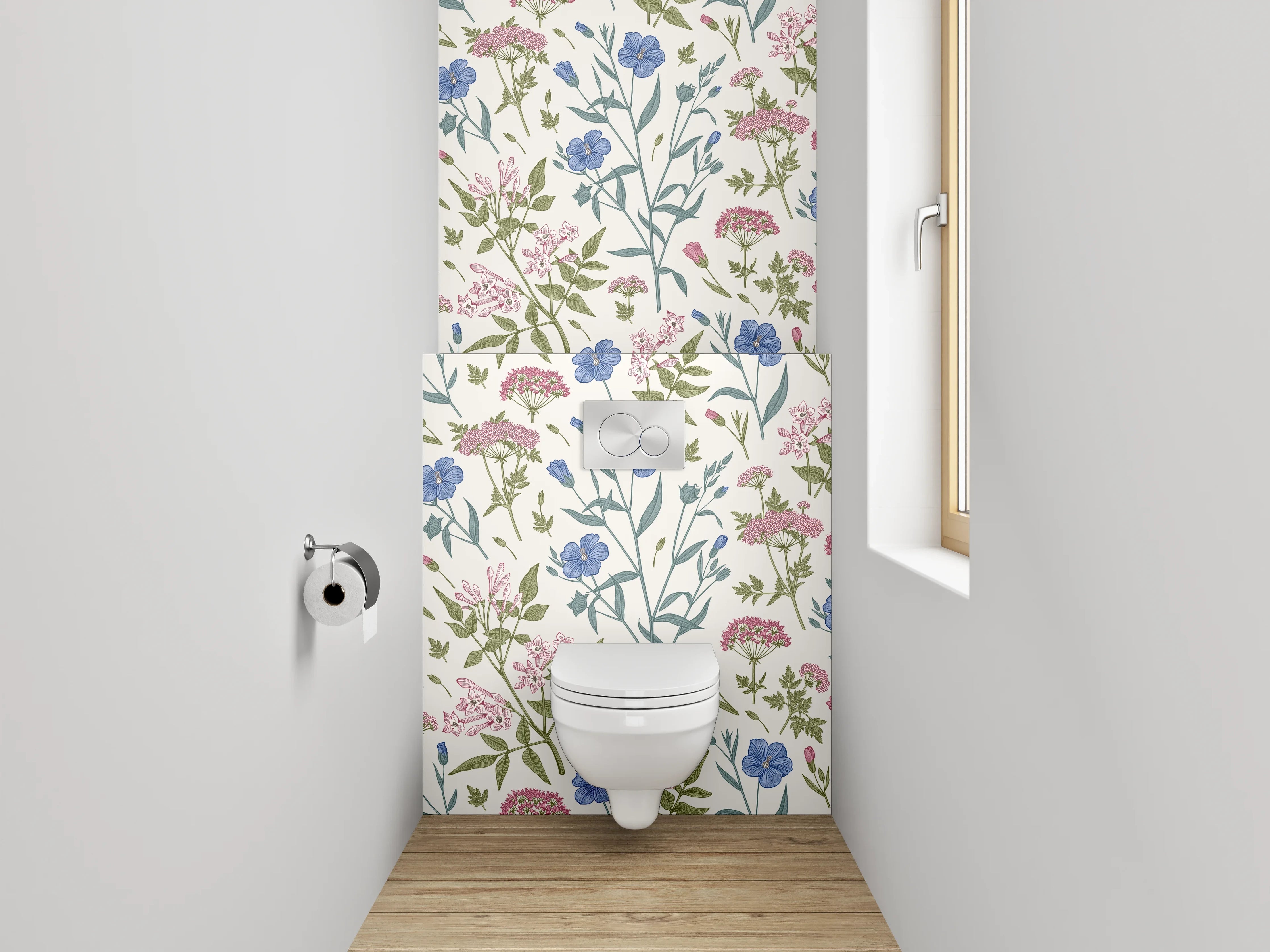 WC-Rückwand - Romantisches Blumenmuster Aquarell