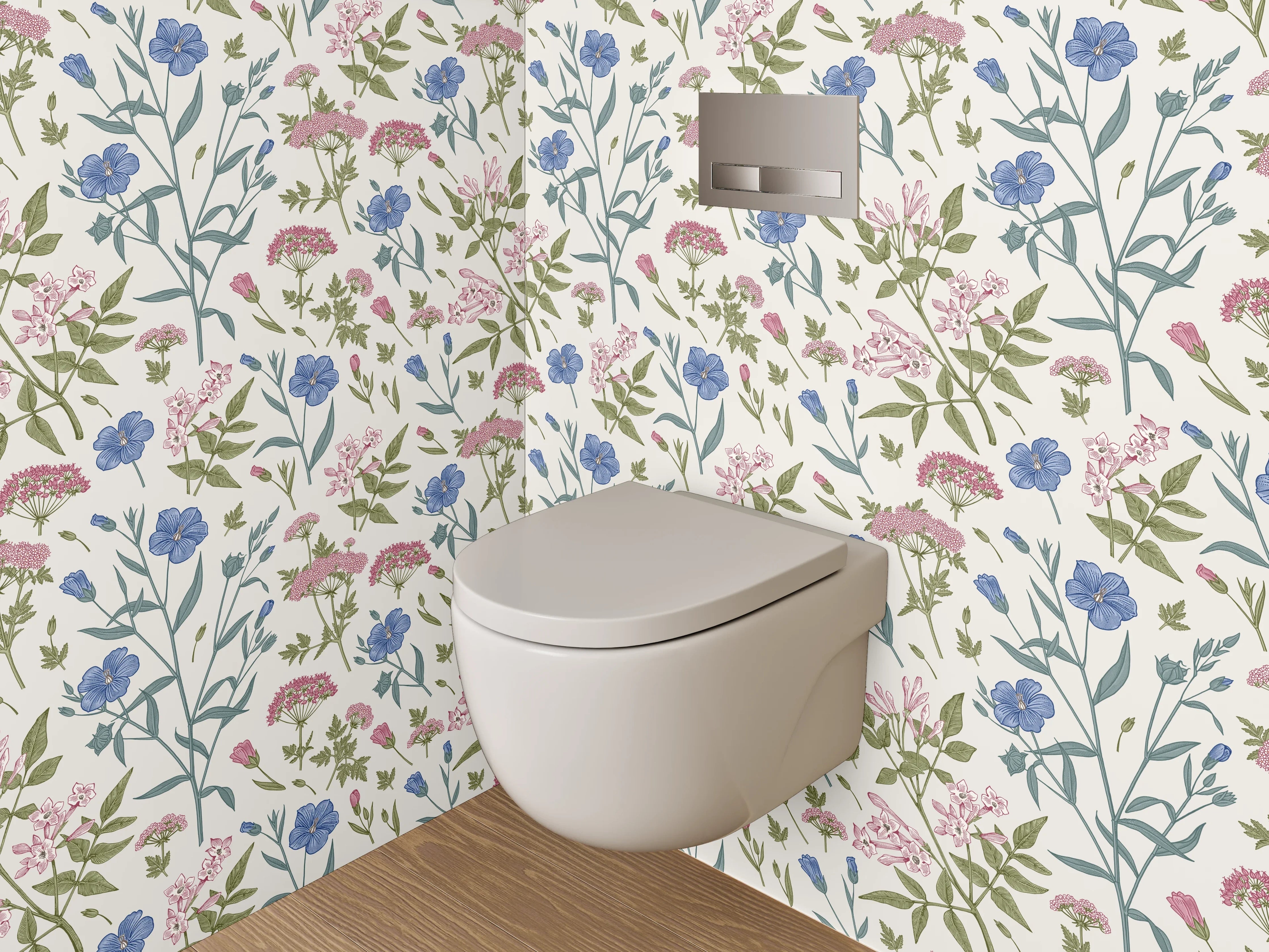 WC-Rückwand - Romantisches Blumenmuster Aquarell