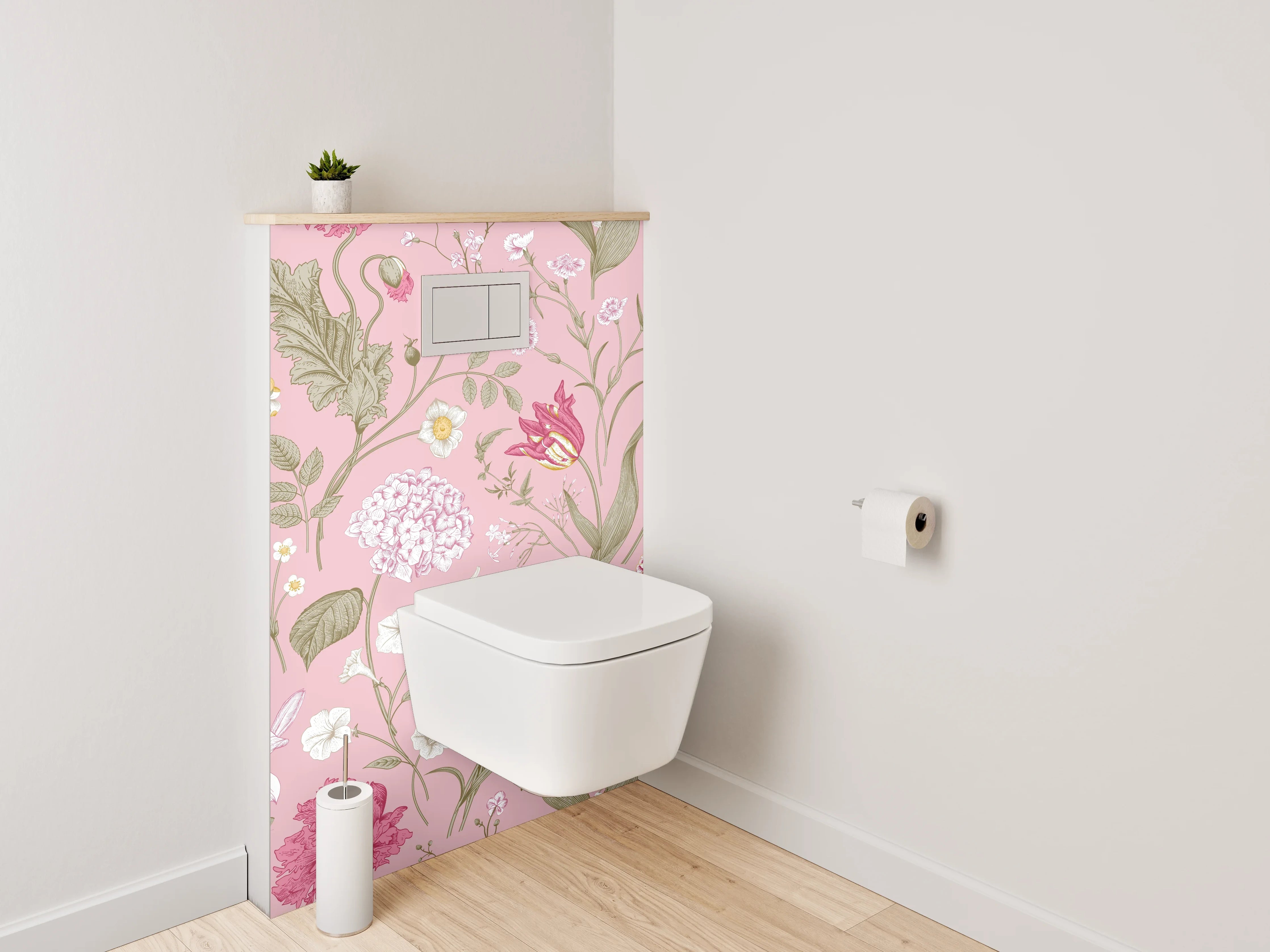 WC-Rückwand - Romantisches Blumenmuster auf Rosa