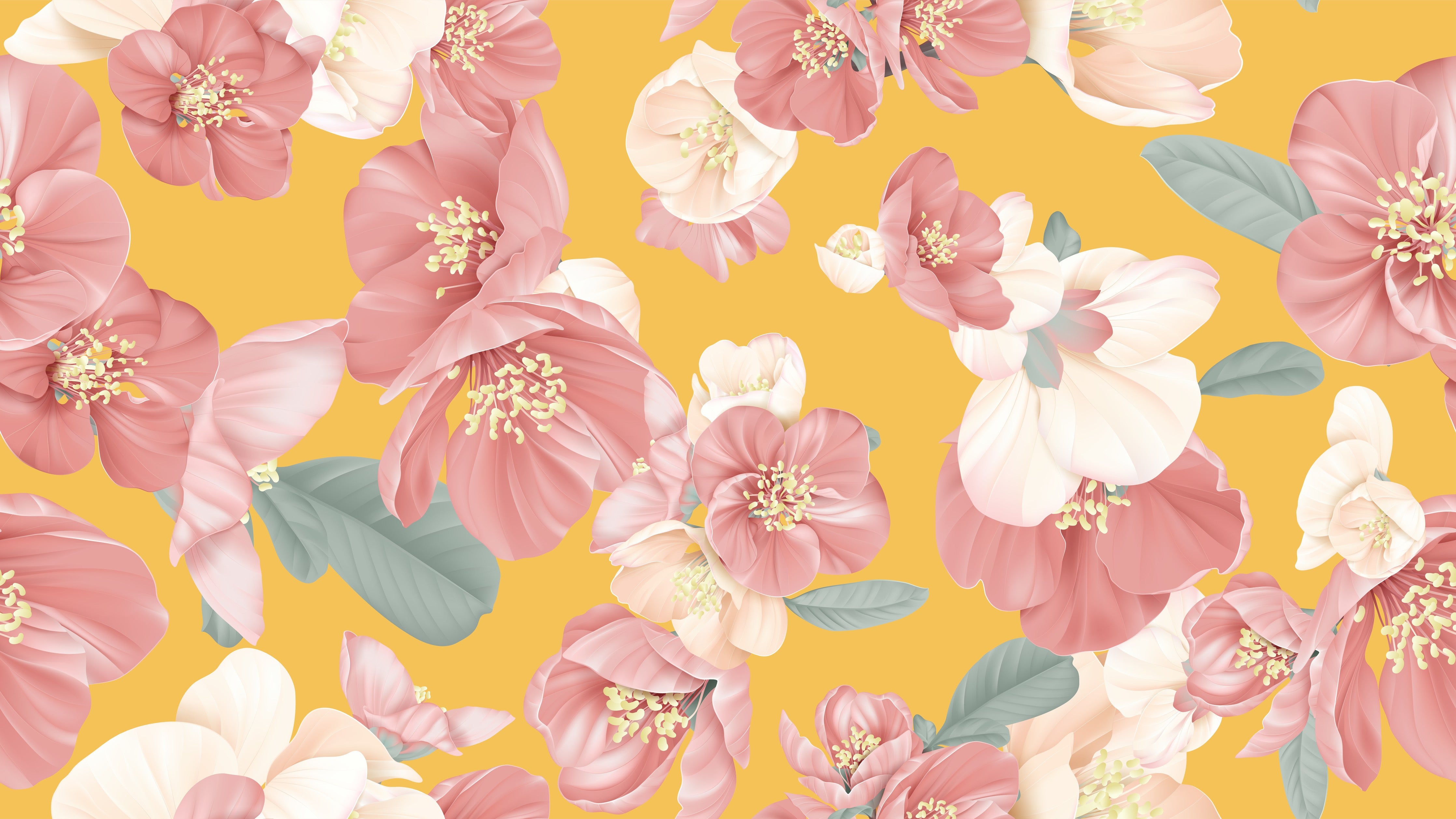 WC-Rückwand-Rosa Blumen Aquarell auf Gelb