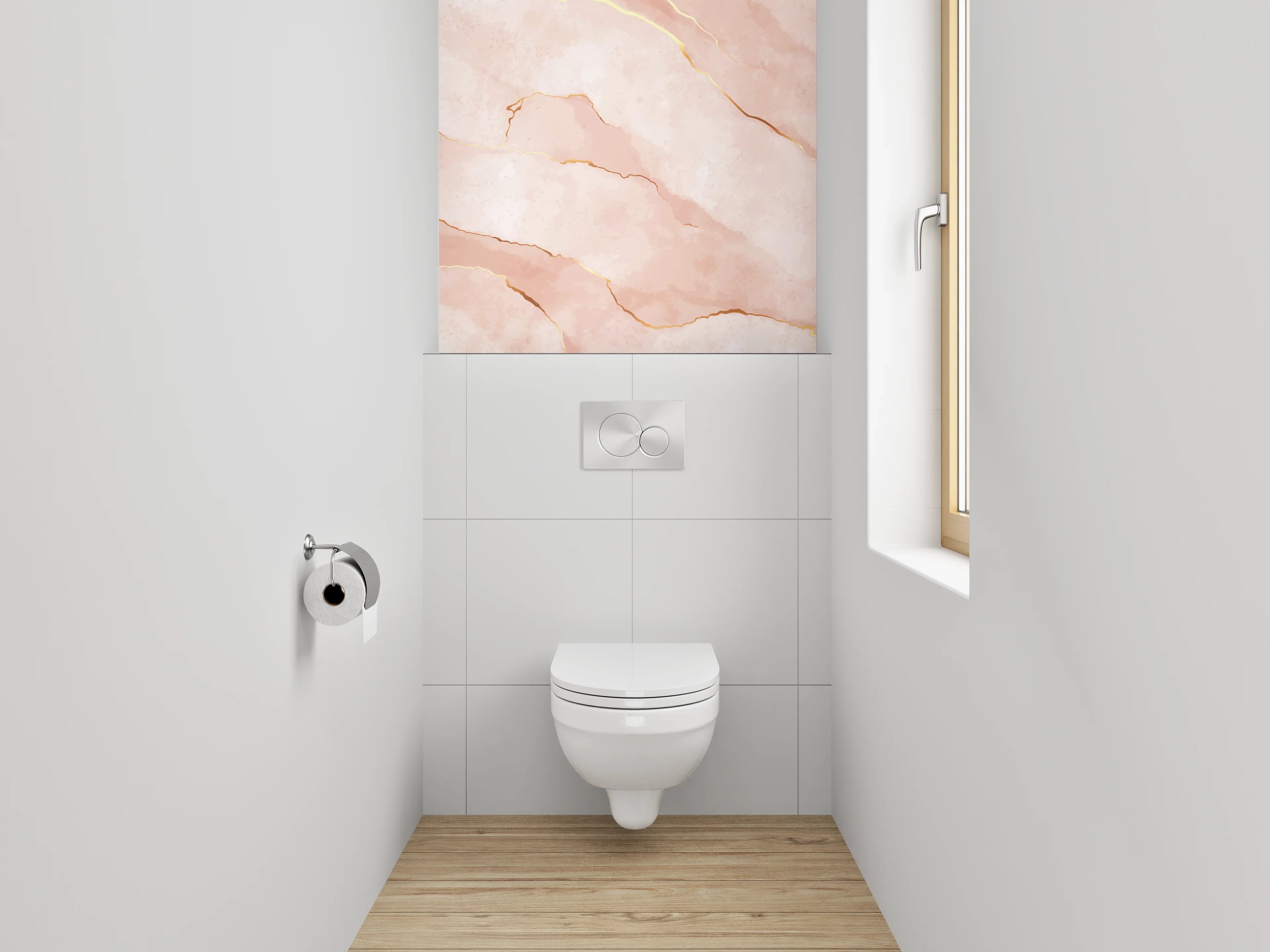 WC-Rückwand - Rosa Marmor mit goldenen Adern