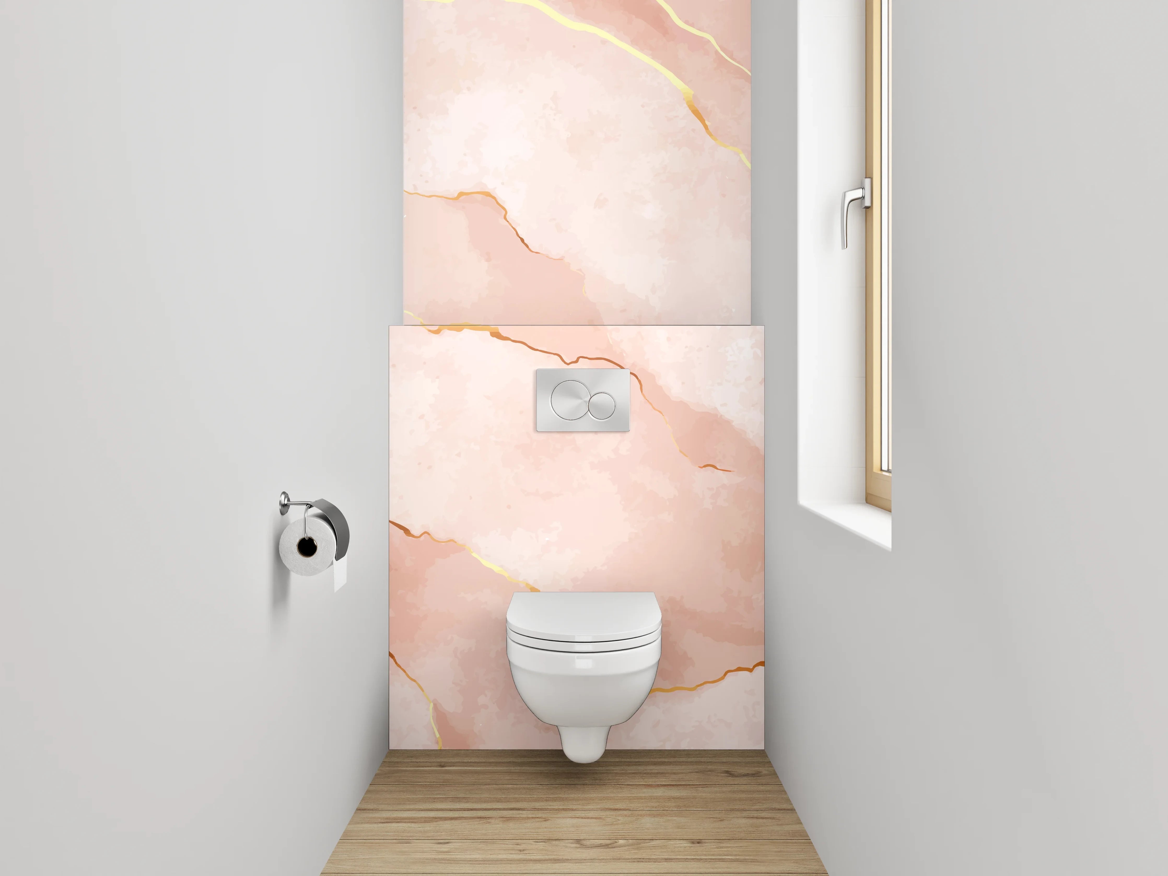 WC-Rückwand - Rosa Marmor mit goldenen Adern